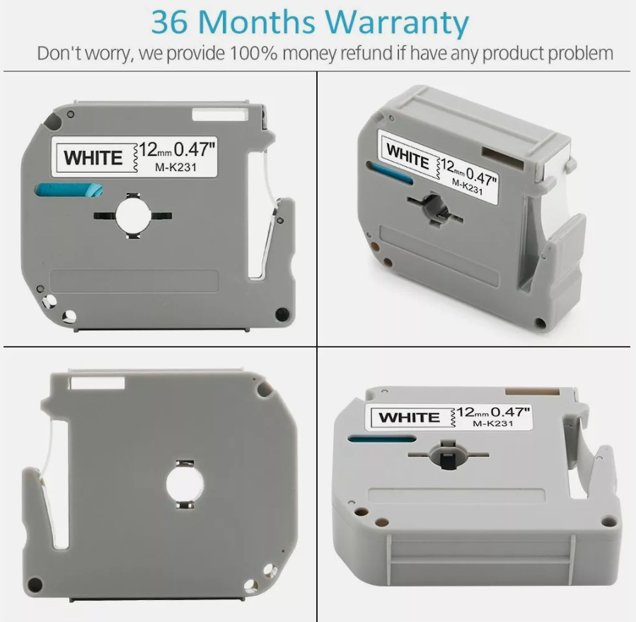 4pk Label Maker Tape 12mm 0.47 Compatible w/ Brother M-K231s P-Touch BLACK WHITE