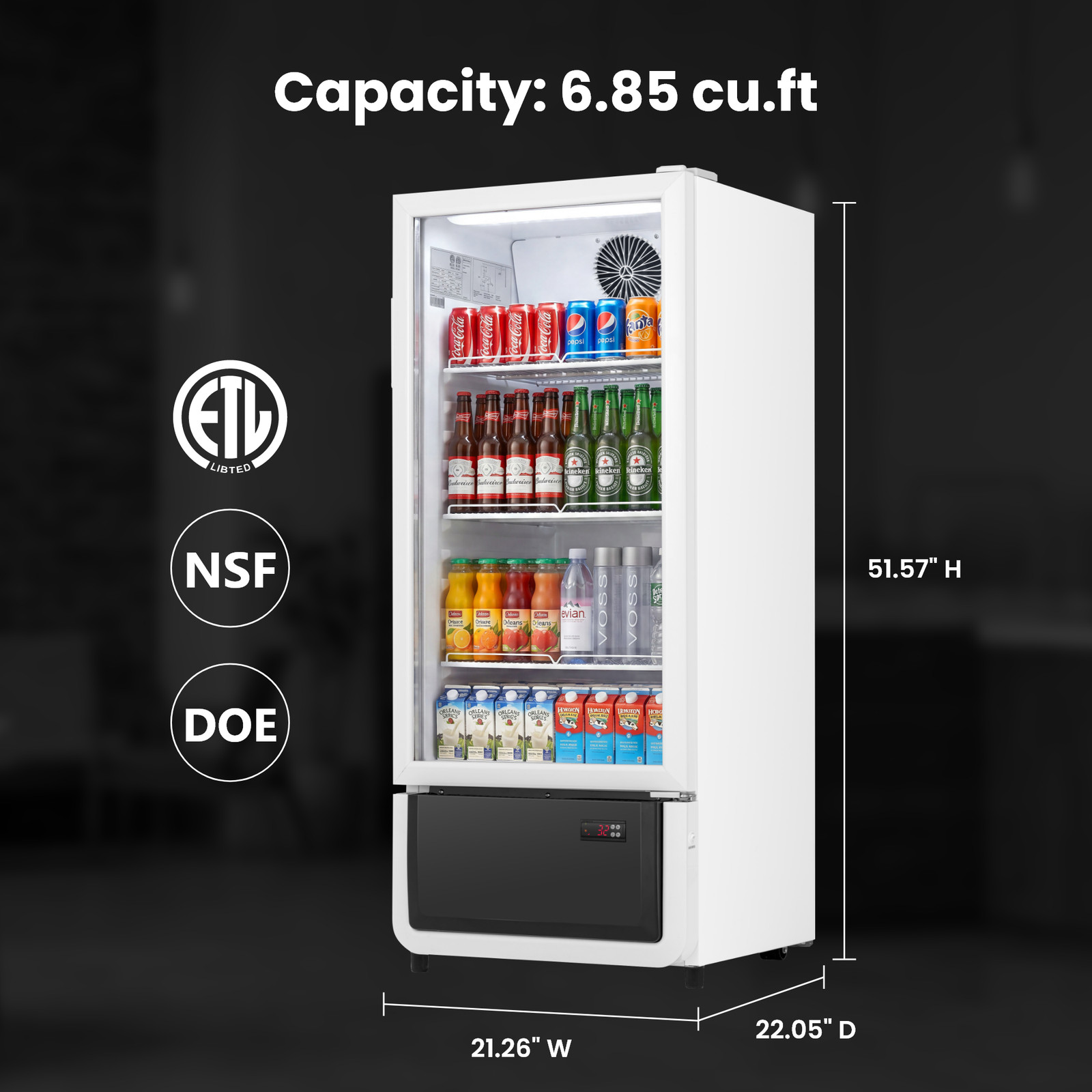 Yeego Commercial Upright Refrigerator 6.85 Cu.ft Beverage Display Cooler White