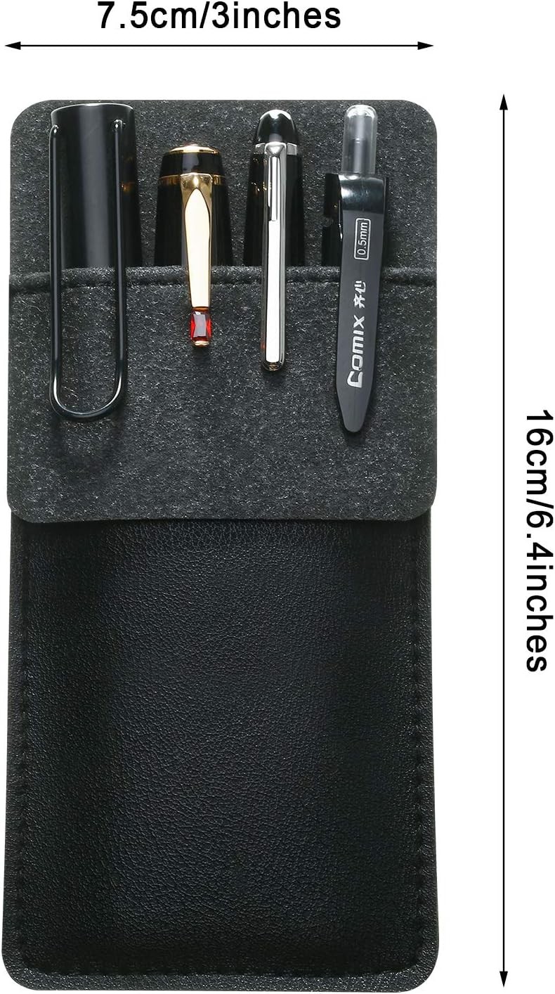 Outus 4 Pack Pocket Protector, Leather Pen Pouch Holder Organizer for Black