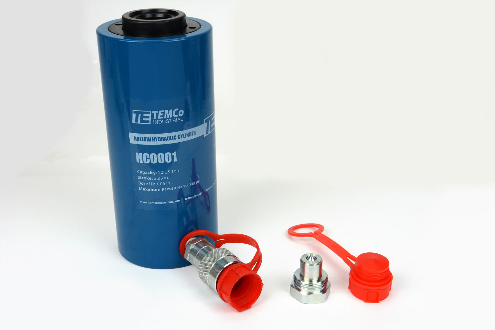 TEMCo Hollow Hydraulic Cylinder Ram 20 TON 4 In Stroke 5 YEAR Warranty