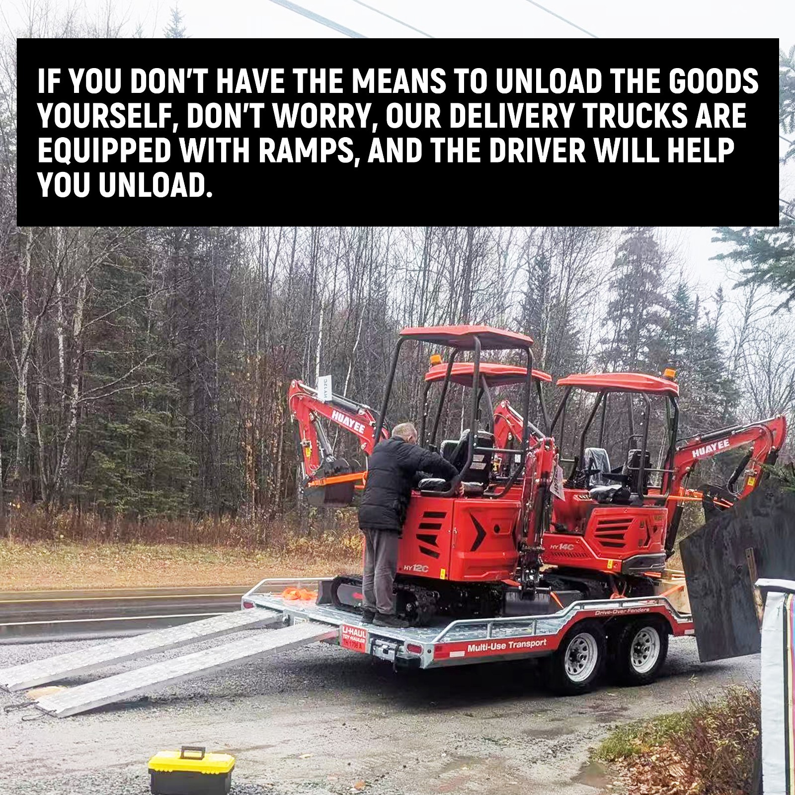 HY12C FREE SHIP/unloading Mini Excavator 1.2Ton 13.5hp Gas EPA Engine+Rake+Auger