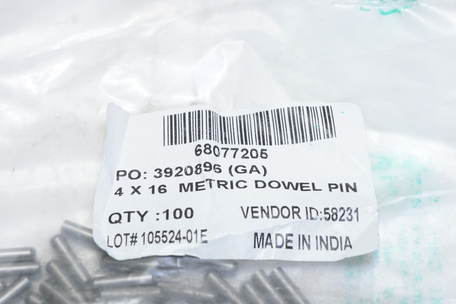 New Lot of 100 Value Collection 68077205 Dowel Pin 4mm Dia 16mm OAL Alloy Steel