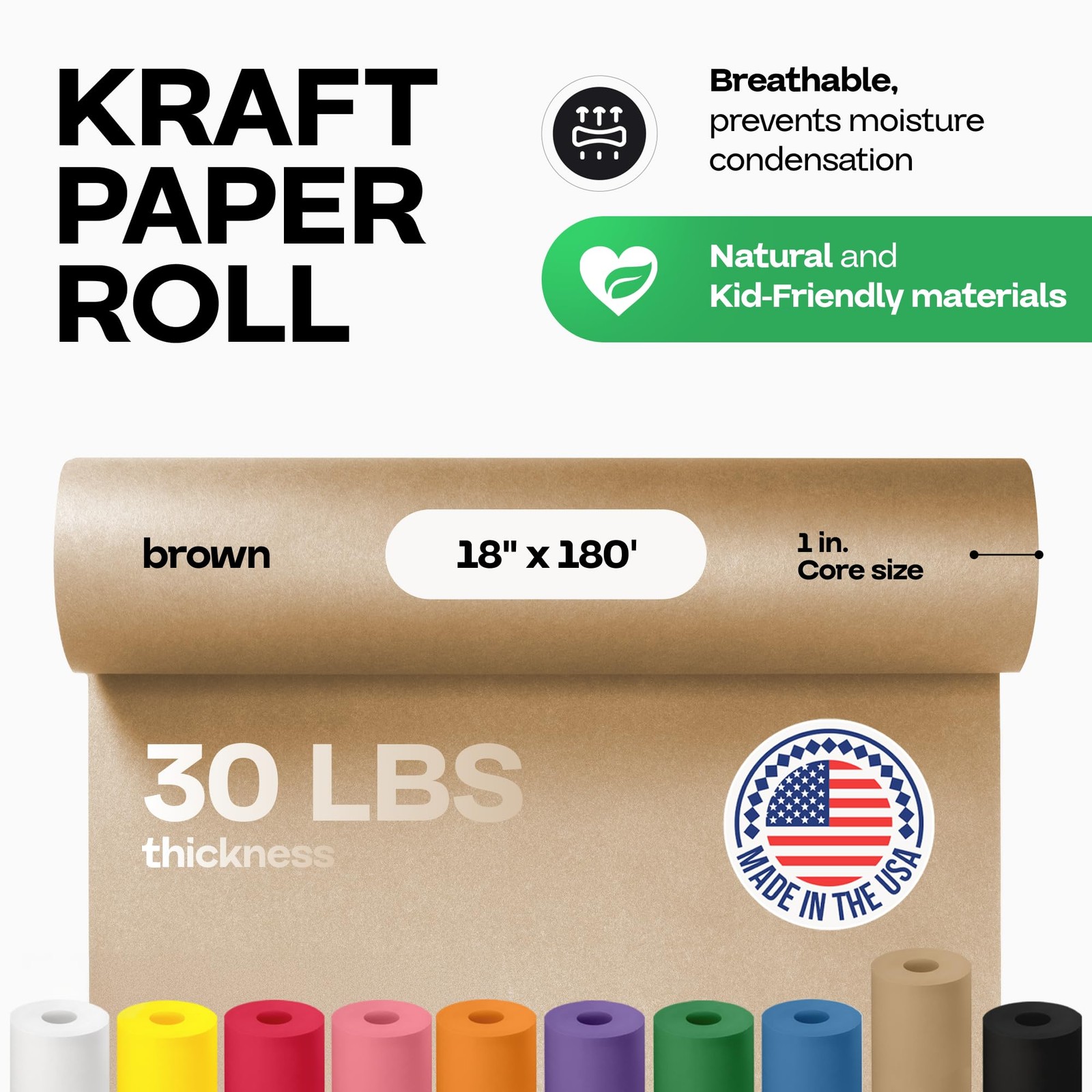 Brown Kraft Paper Roll 18″ x 2160″ (180 feet) – USA-Made Brown Wrapping Paper…