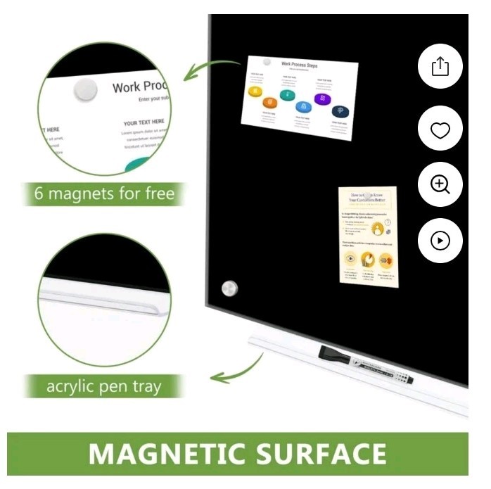Black Glass Dry Erase Board 24×18 Magnetic Glass Board Frameless Black Glass…