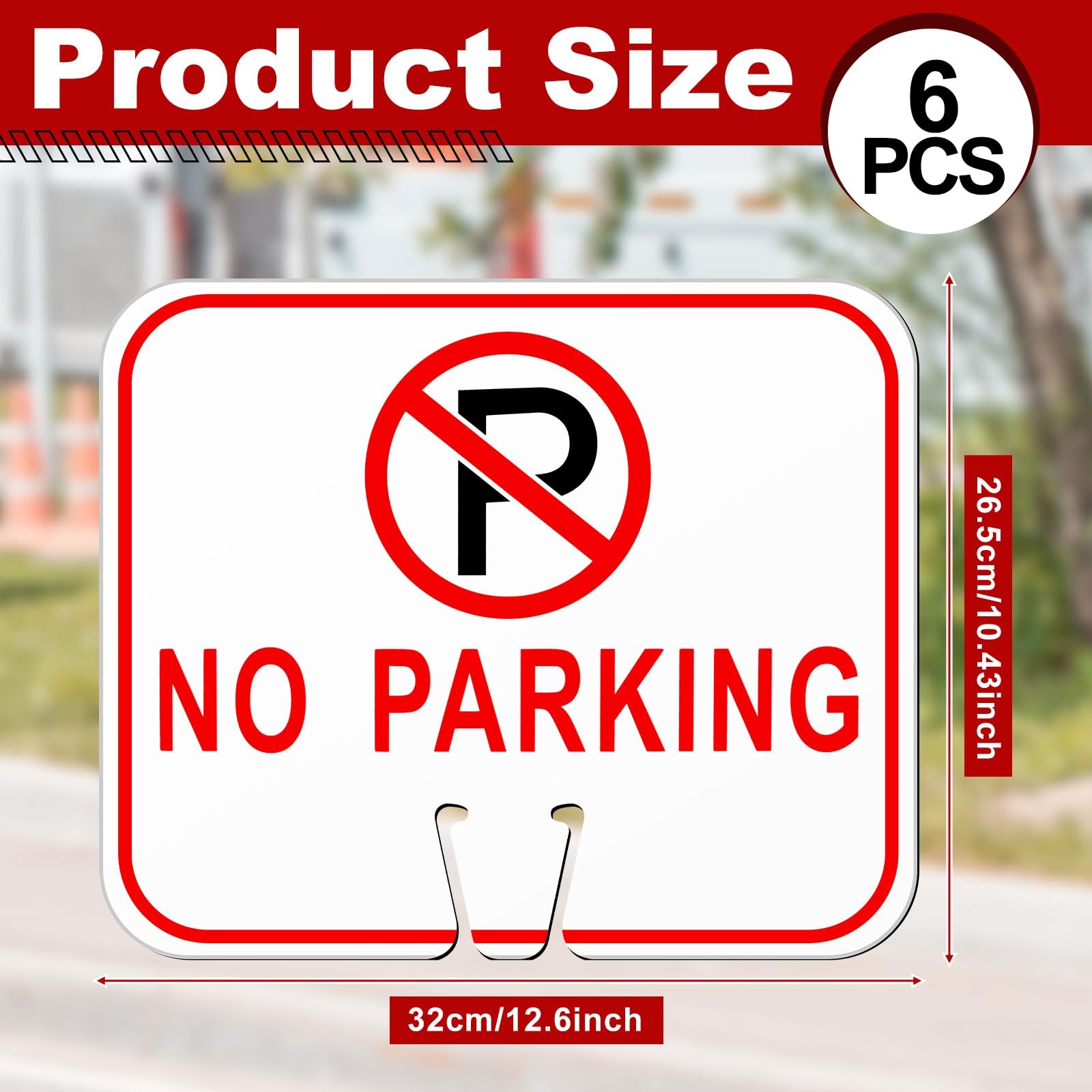 No Parking Signs Traffic Cone, 12.6×10.43″ Plastic Top Warning Sign for Road 6Pc