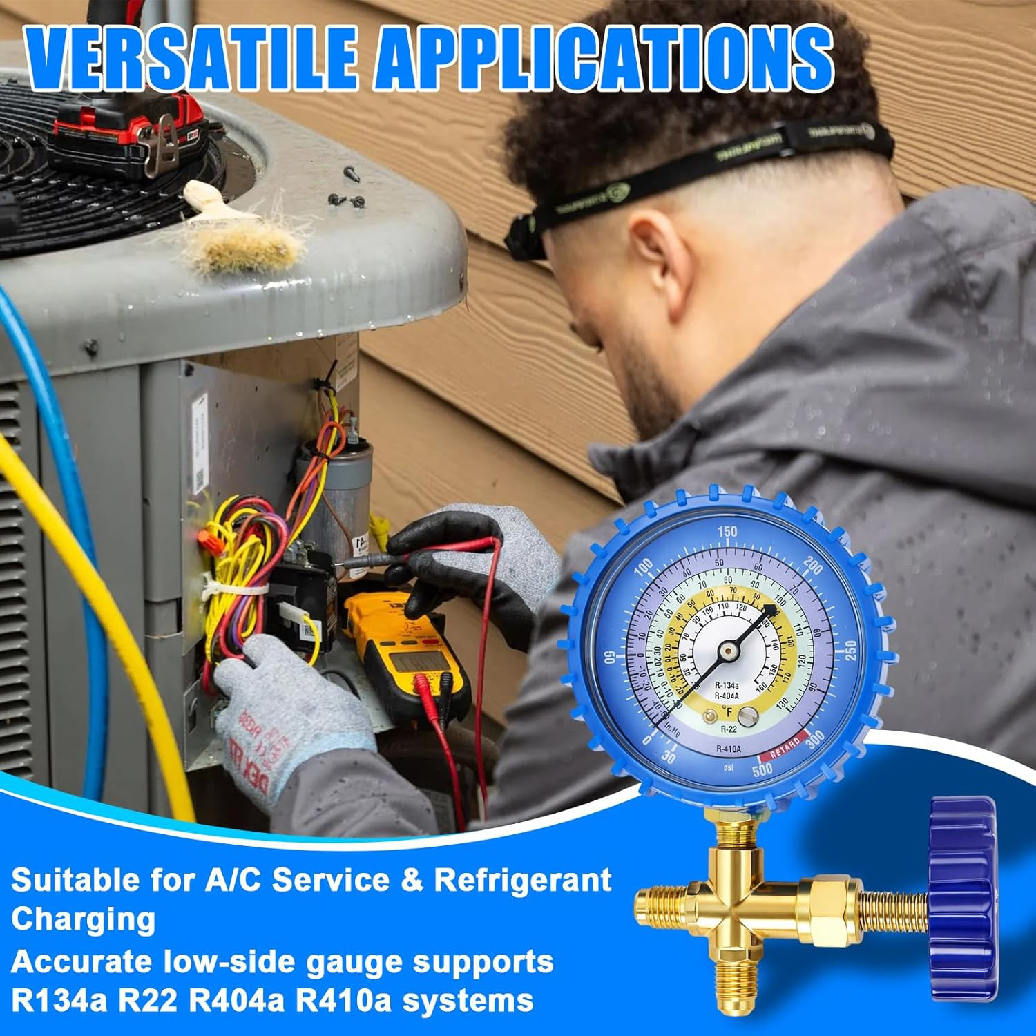 AC Recharge Kit with Gauge, R410A R134A R22 Refrigerant Charging Hose Kit, 59″ H