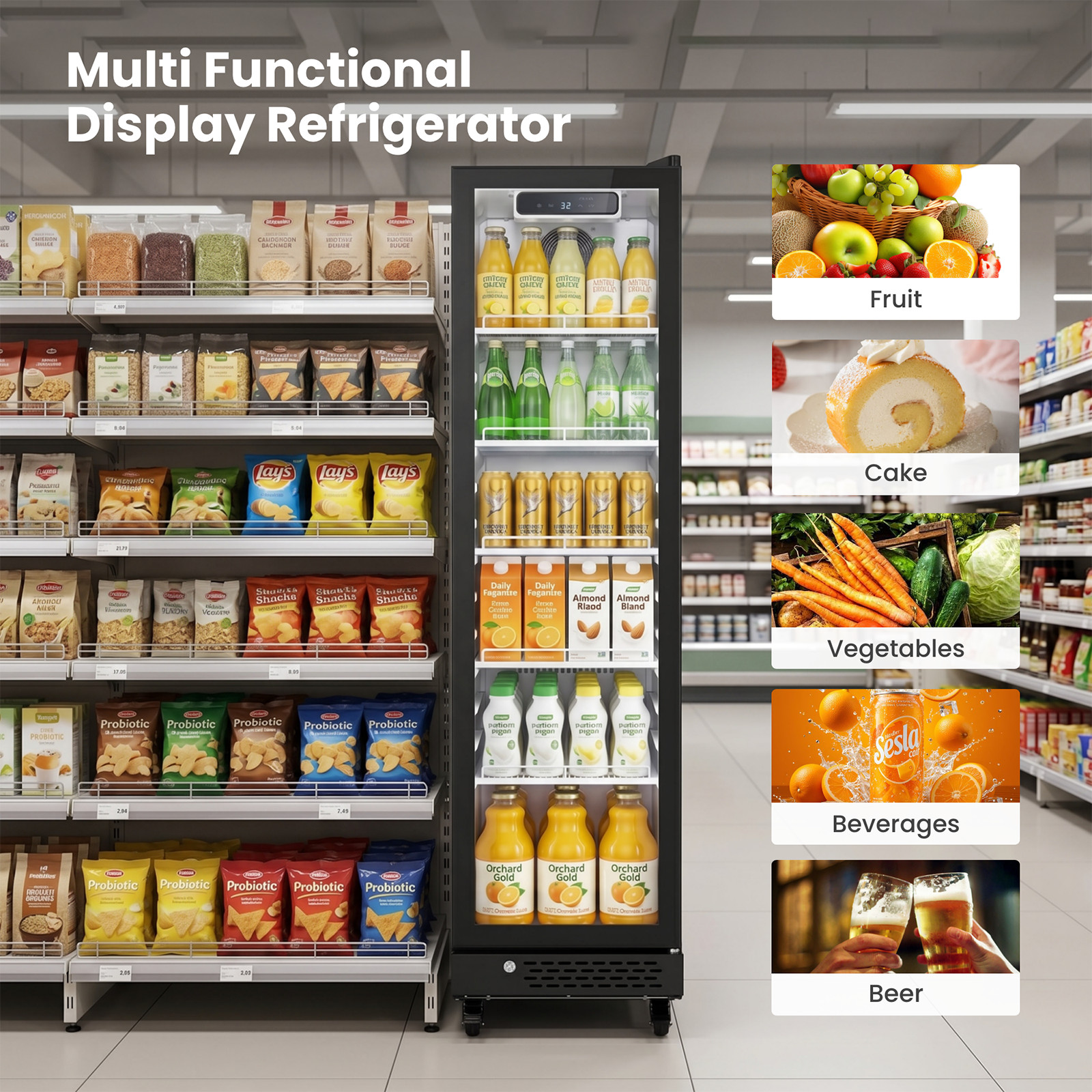 Yeego 6.9 Cu.ft Commercial Fridge 1 Glass Door Merchandiser Refrigerator Black