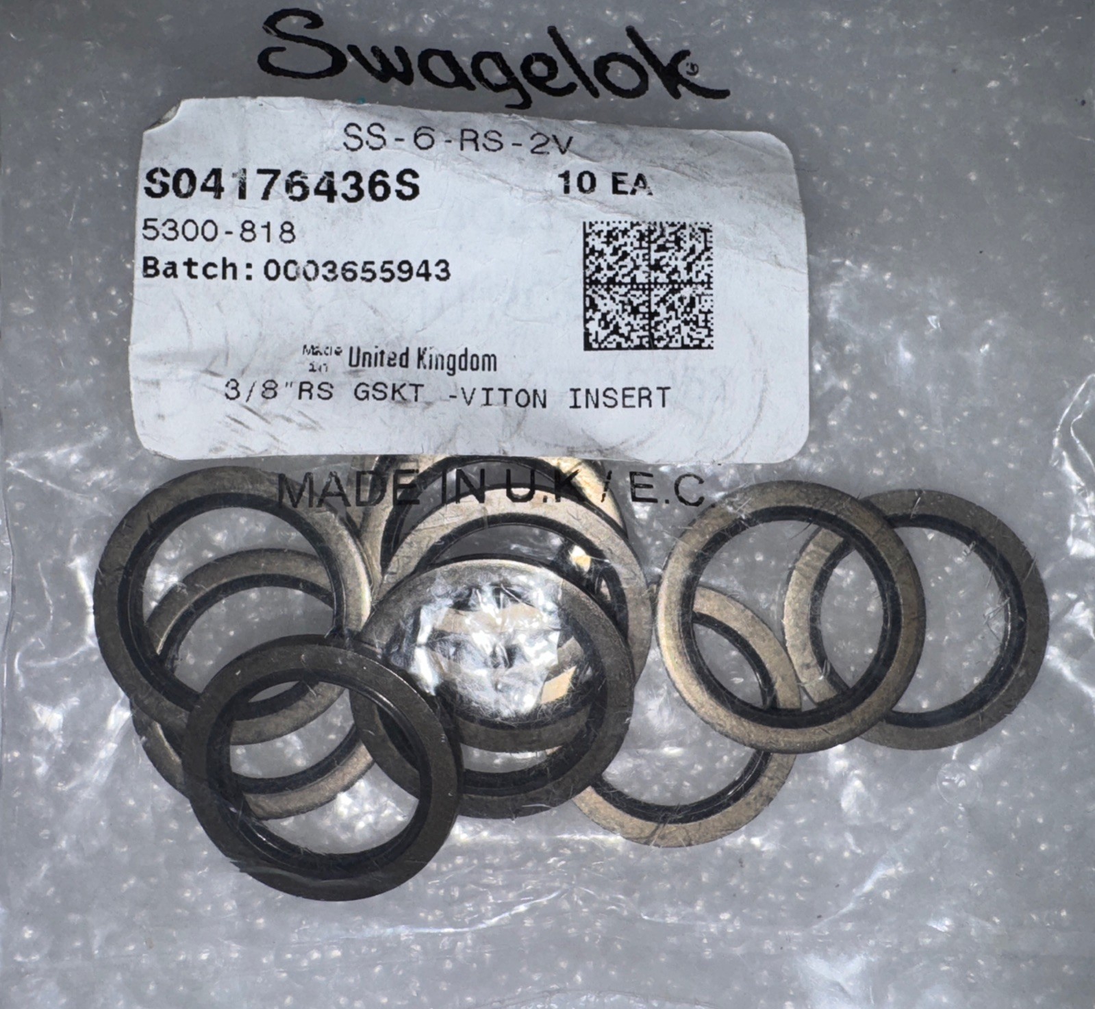 Swagelok SS-6-RS-2V Stainless RS Fitting Gasket Fluorocarbon FKM Inner,bag of 10
