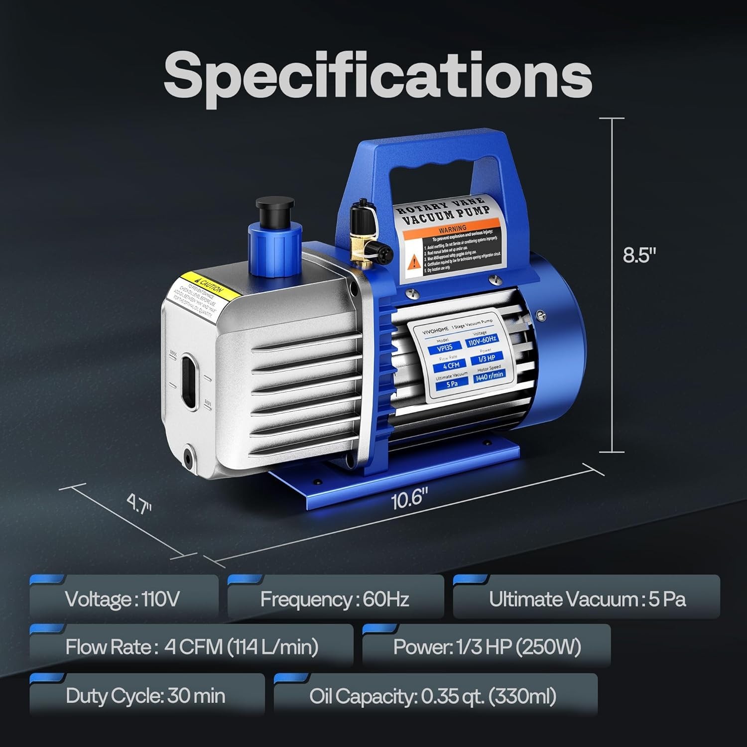110V 1/3 HP 4CFM Single Stage Rotary Vane Air Vacuum Pump And R134a AC Manifold