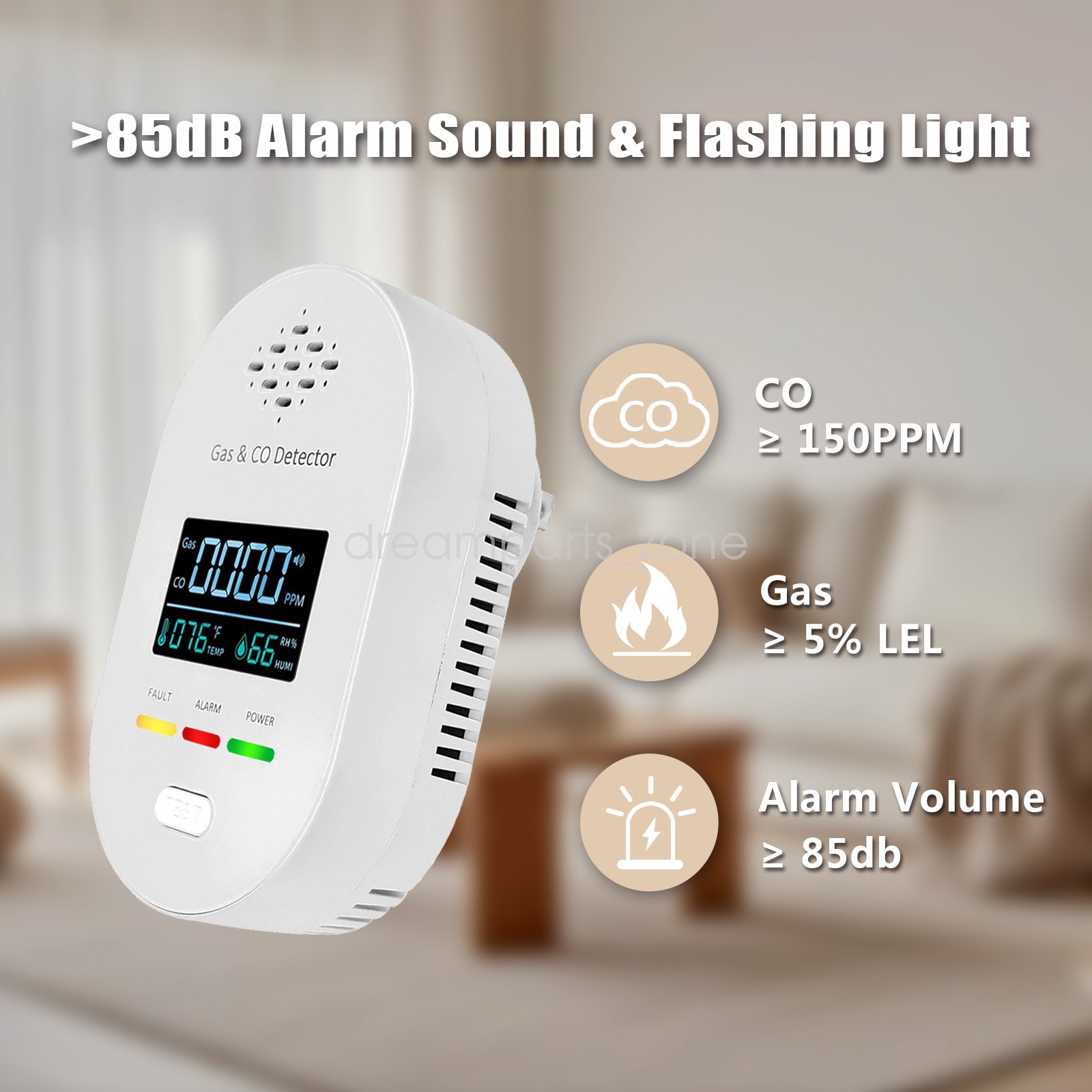 4in1 Plug in Carbon Monoxide Device & Combustible Natural Gas Alarm Combinatio