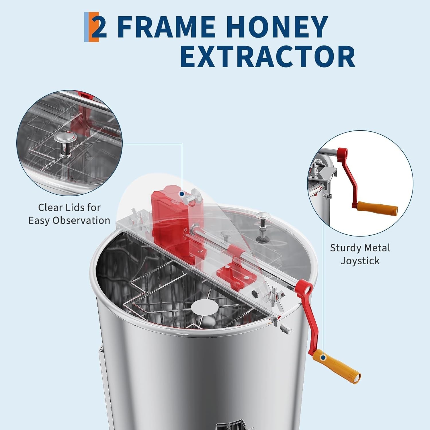 Stainless Steel Honey Extractor 2-4 Frame Manual Spinner Beekeeping Centrifuge