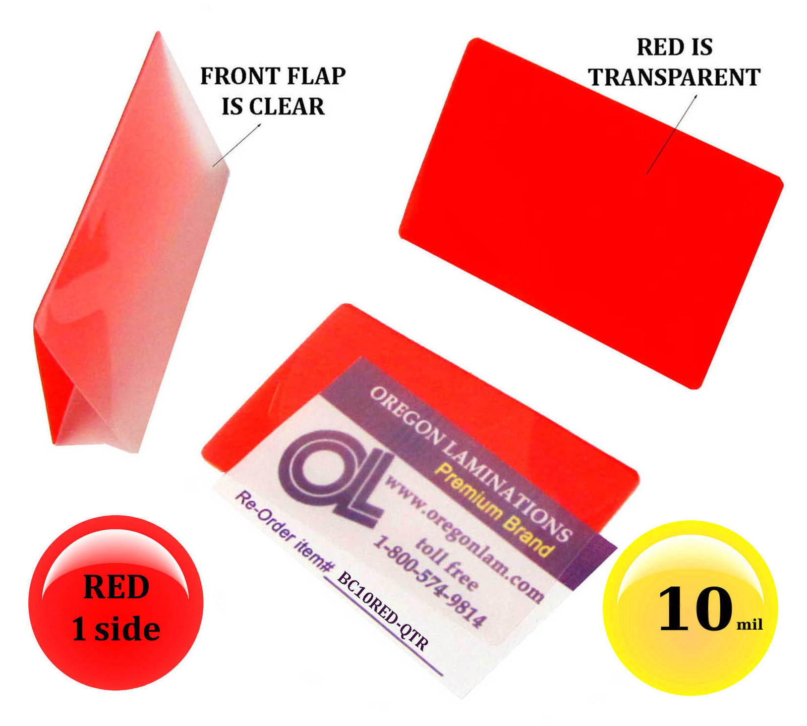 500/pack Red 1 side Business Card Laminating Pouches 2-1/4 x 3-3/4 Hot 10 Mil