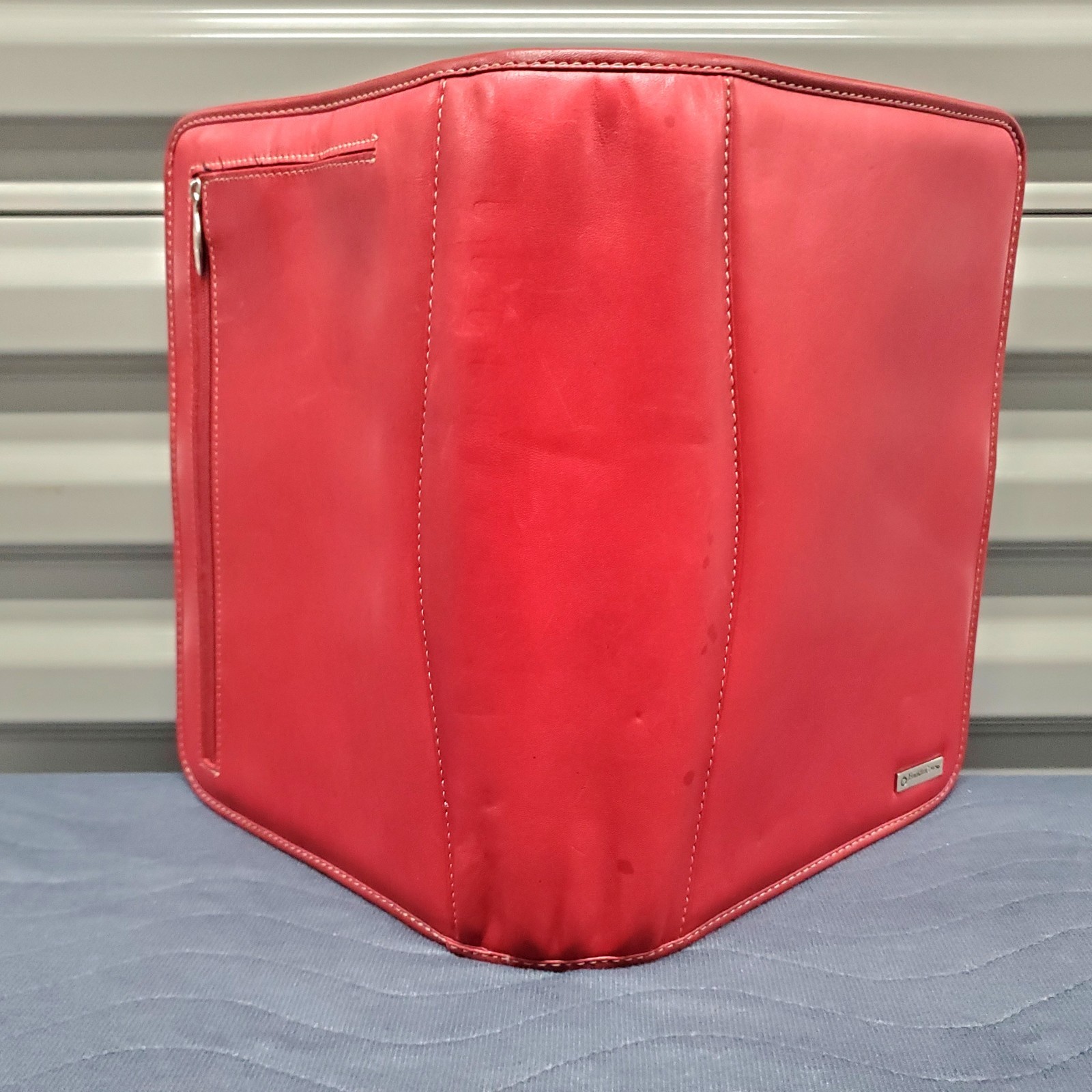 ​VTG Franklin Covey 7 Ring Leather Planner Organizer Zip Up Cranberry Red 11″x8″