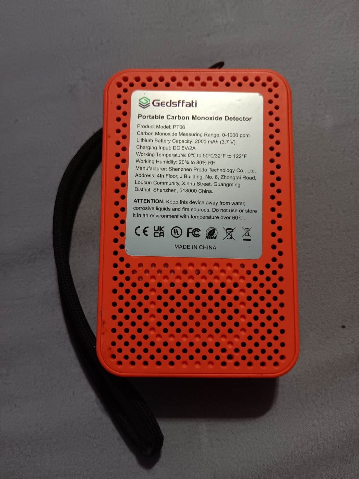 Gedsffati PT06 Carbon Monoxide Detector Portable Gas Detection Device