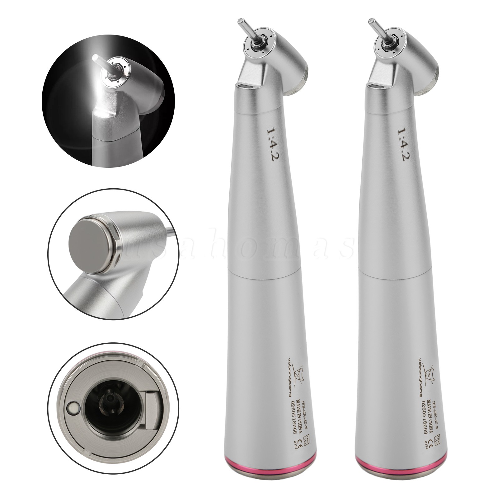 2* Yabangbang Dental 1:4.2 45° LED Handpiece Internal 4 Spray E-Type Connector