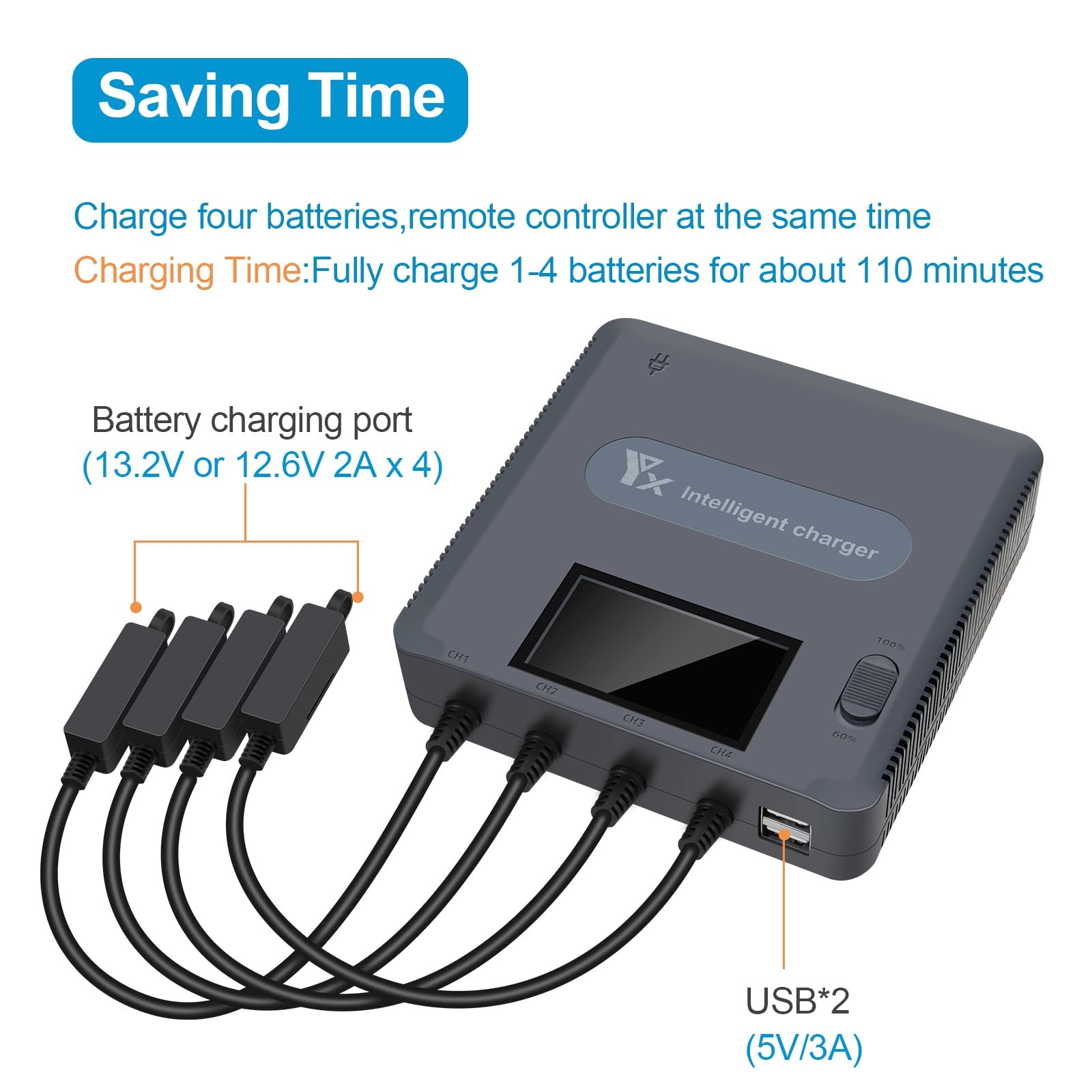 Hanatora Lcd Display Battery Charger For Dji Air 2Smavic Air 2 Drone And Remote