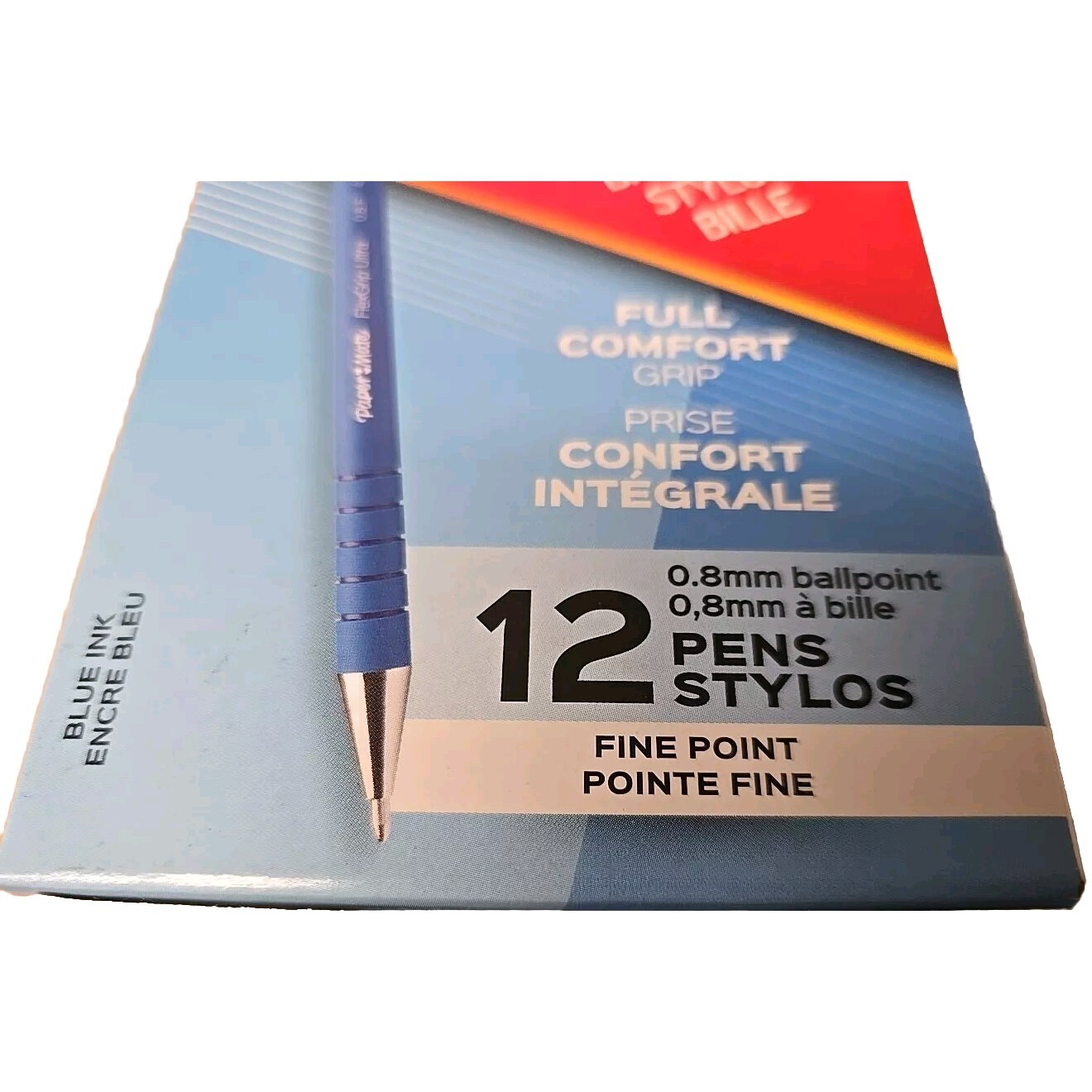 Box of 12 – NEW! FlexGrip Ultra Recycled Ballpoint Pen, Stick, Fine 0.8mm BLUE!