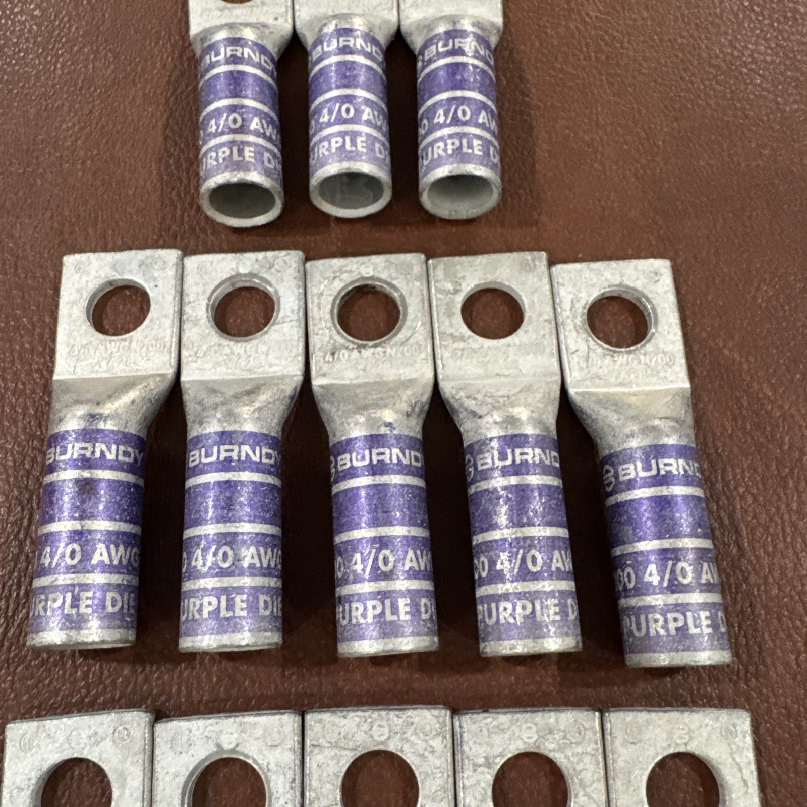 Lot of 13 Burndy YA28: One-Hole Compression Lug, N200 4/0 AWG CU, Purple Die 15