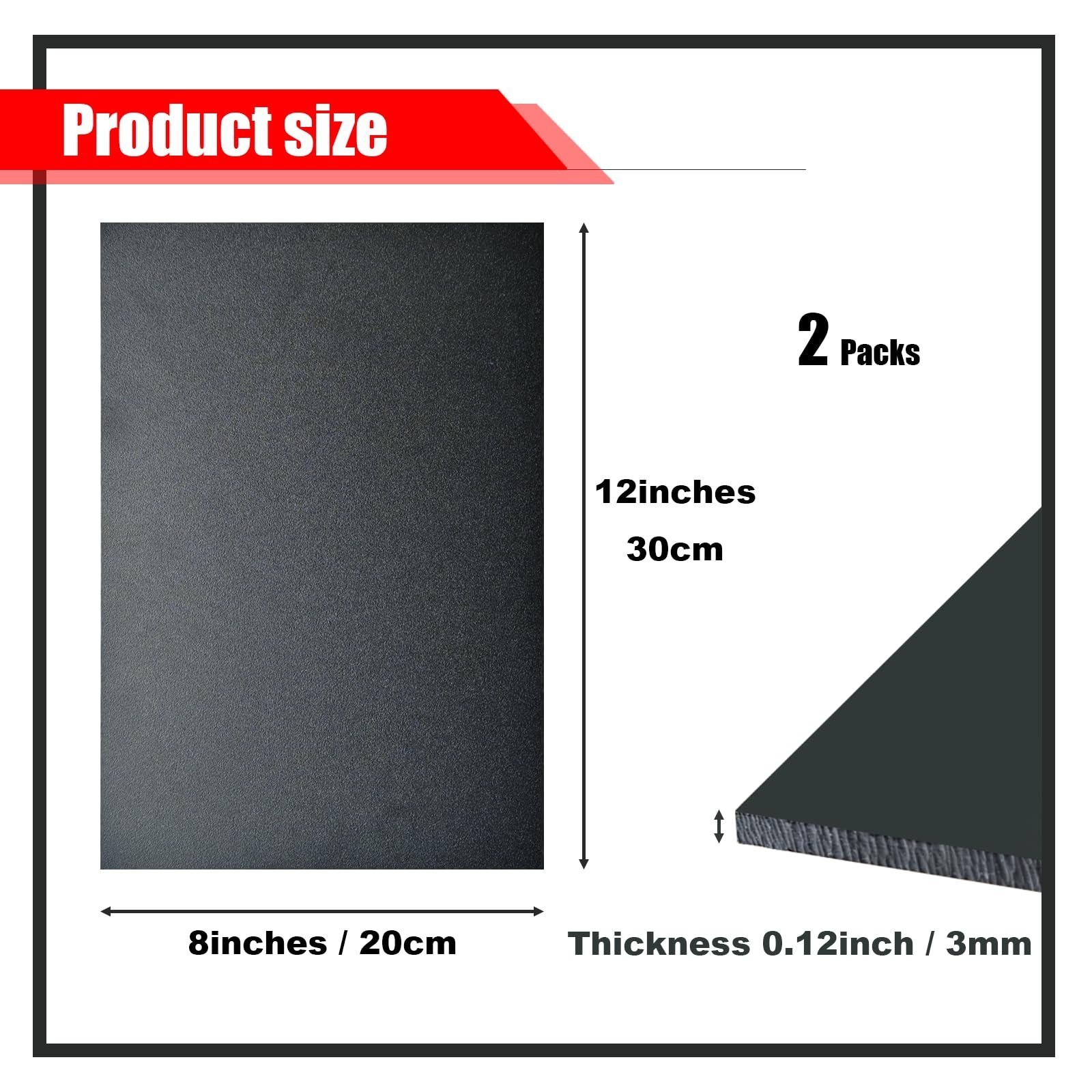 ABS Plastic Sheet 1/8 Inch Thick, 2 Pack 8″ x 12″ x 3mm Black Moldable Thermopla