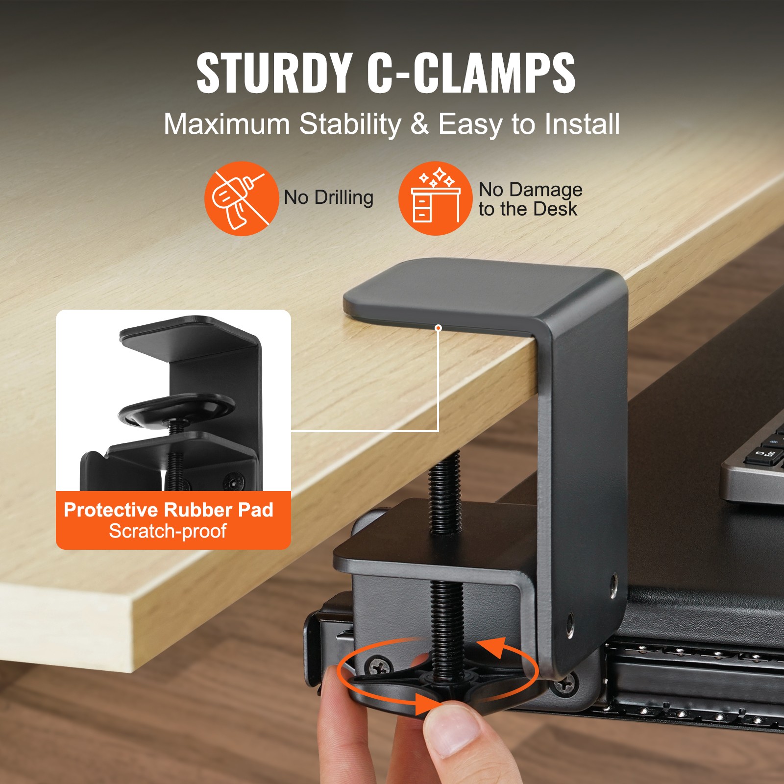 Keyboard Tray Under Desk Pull out Keyboard/Mouse Tray with C Clamp Mount