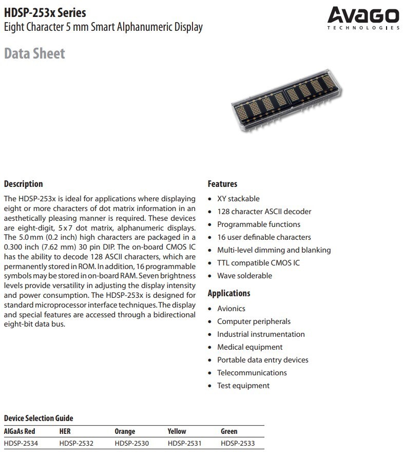 HP QDSP-2536/2540 Orange 8Charactor 3.7mm Collectible Dot-Matrix LED Display New