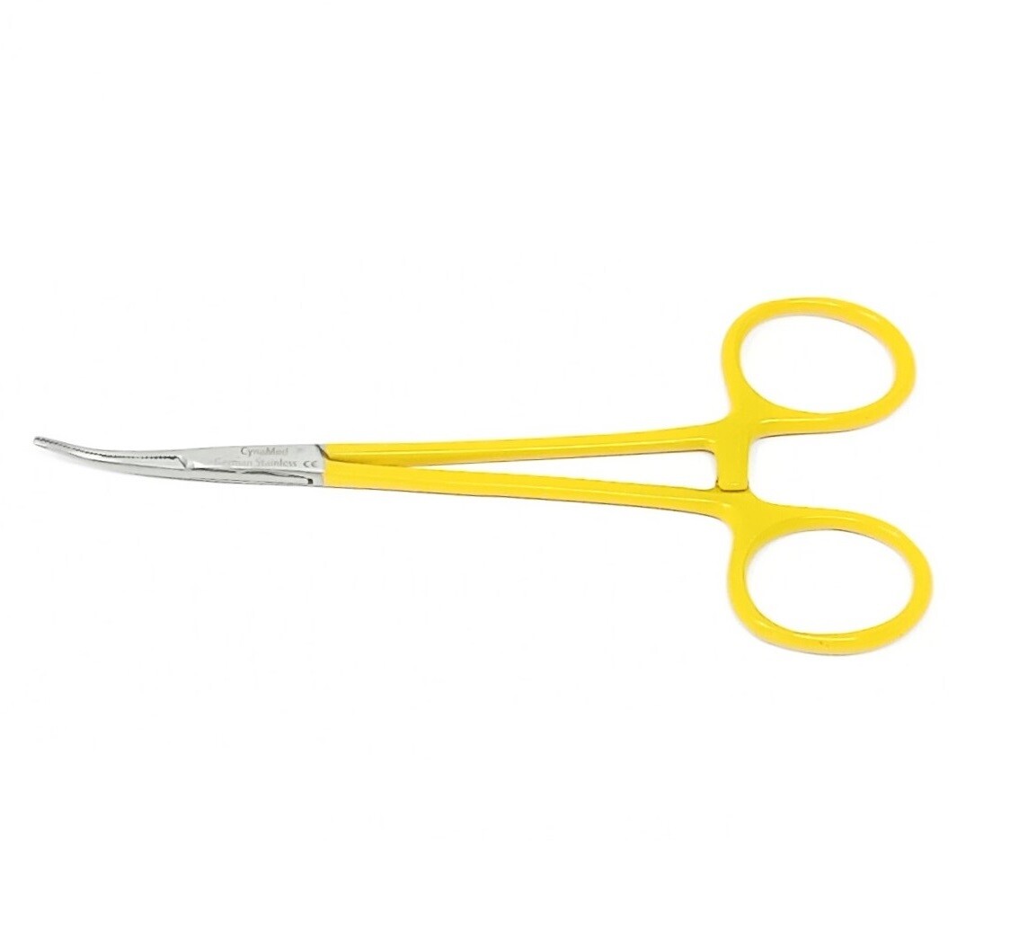 Premium Kelly Hemostat Forceps 5.5″ Curved «Fine» Locking Handle «Yellow» Color