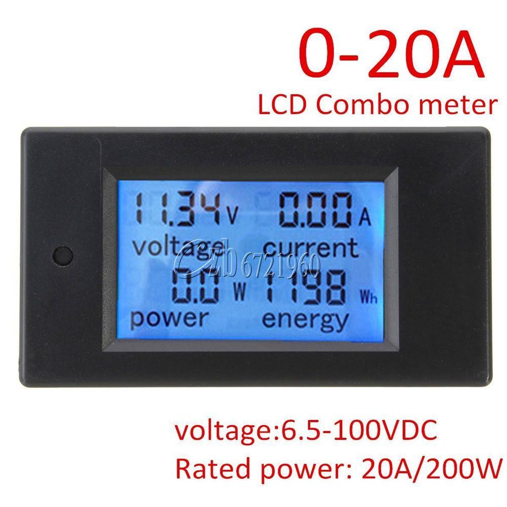 DC Battery 6.5-100V 4 in 1 20A LCD Voltage Current KWh Watt Power Combo Meter