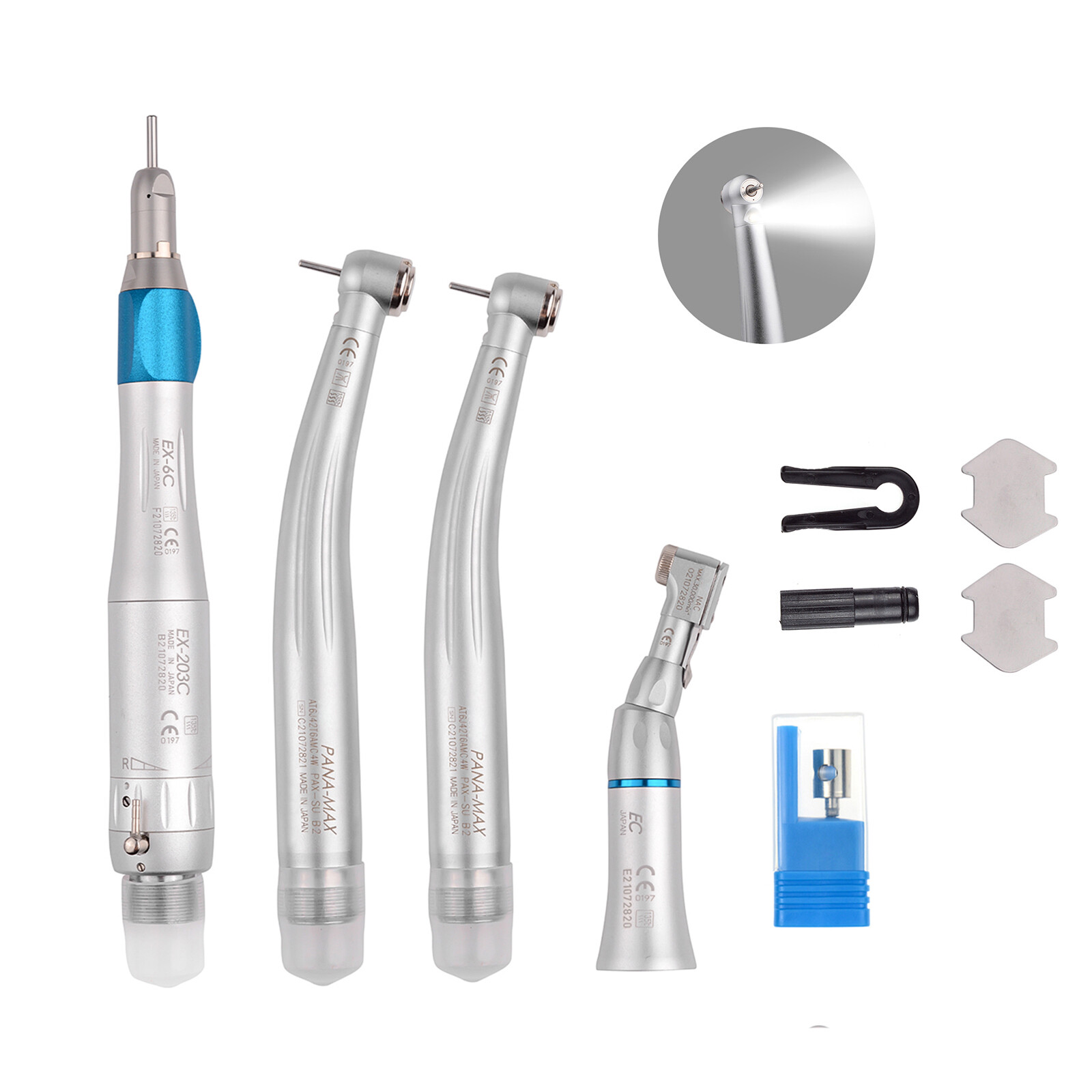 Dental Air Turbine LED High Speed Handpiece + Low Speed Handpiece Kit 2H US