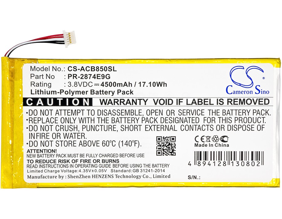 4500mAh Battery for Acer A6001,B1-850-K35X,Iconia One 8 B1-850 P/N: PR-2874E9G