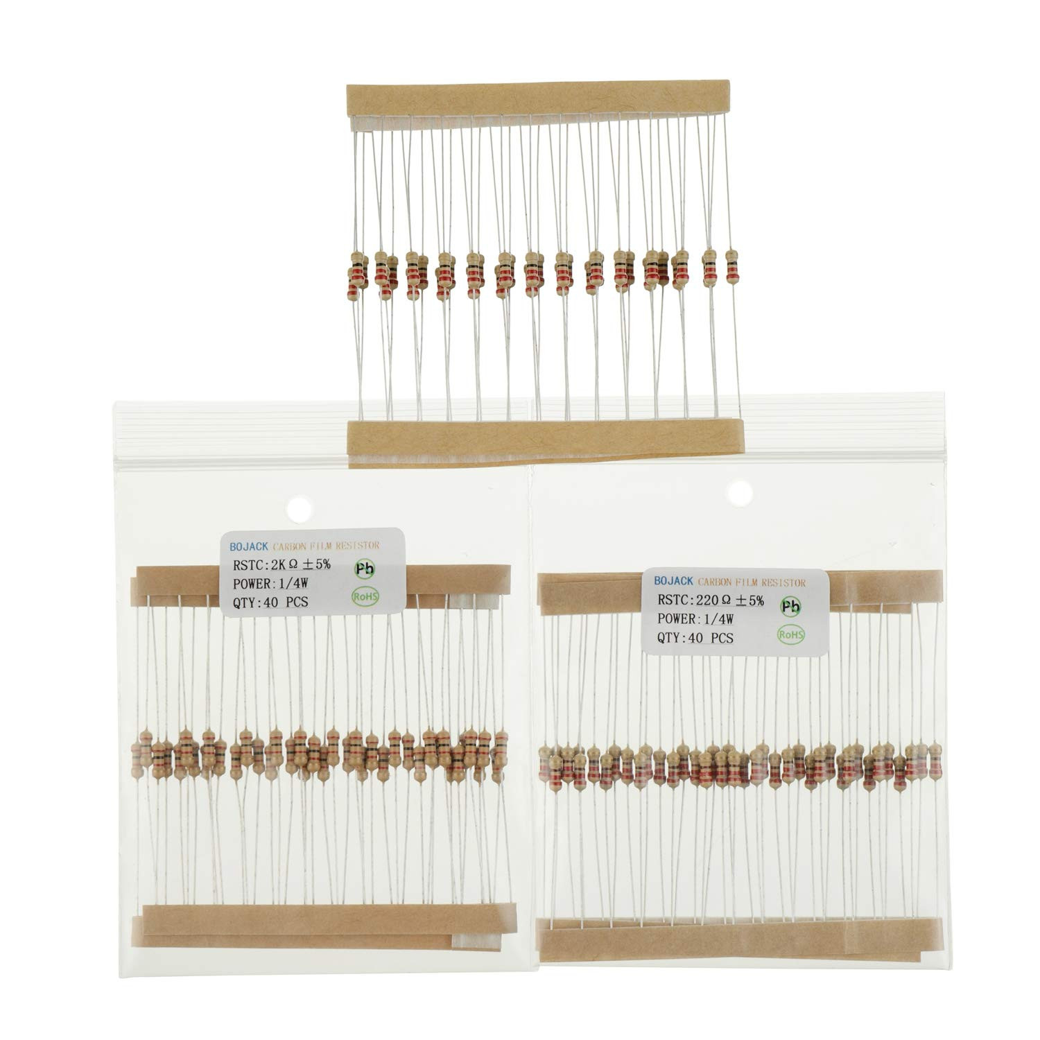 1000 Pcs 25 Values Resistor Kit 1 Ohm-1M Ohm with 5% 1/4W Carbon Film Res