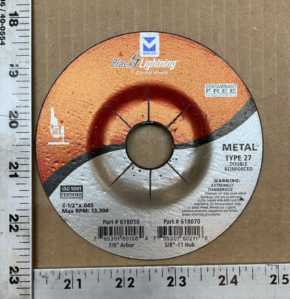 Mercer Black Lightning 4-1/2″ x 0.045″ Type 27 Metal Cut-Off Wheel 13,300 RPM