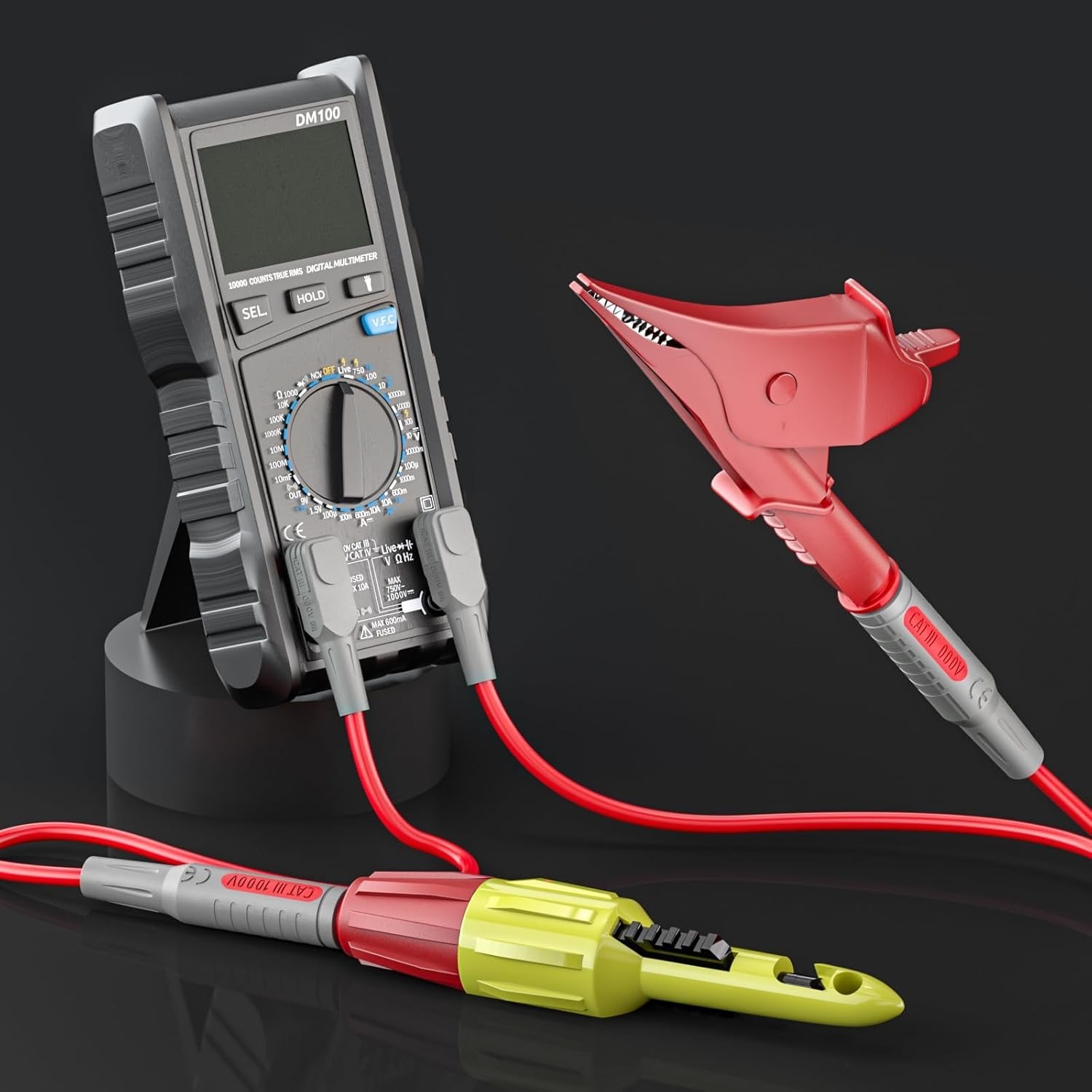 CAT III 1000V Multimeter Leads Set with Probing Clips & Alligator Grips