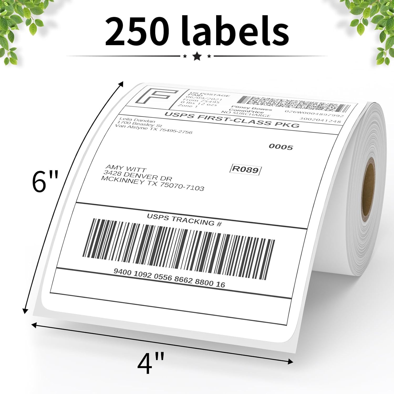 4″ x 6″ Direct Thermal Labels, Perforated, 1″ Core, 250 Labels per Roll