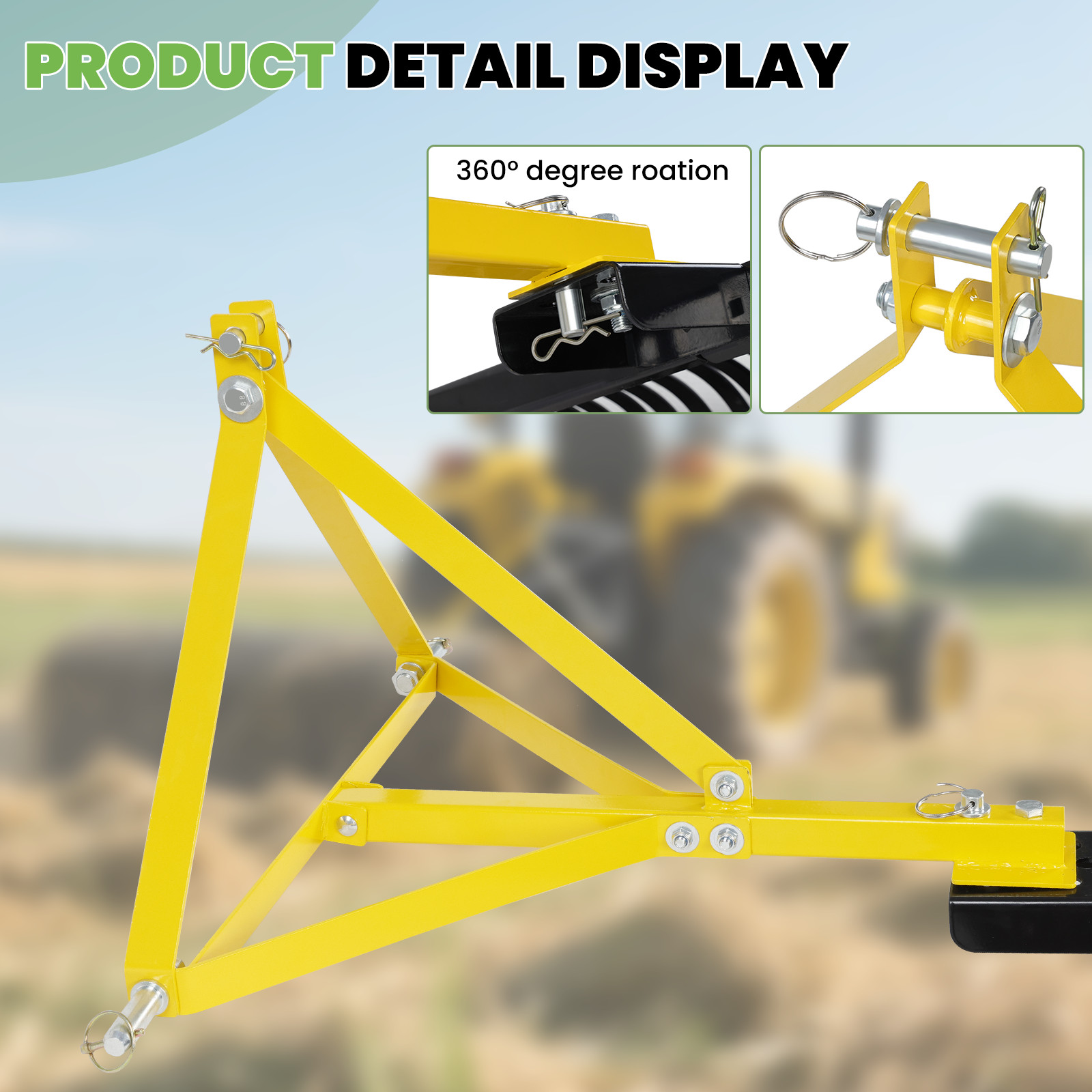 60″ Landscape Rock Rake 3 Point Cat 1 Tractor Attachment Soil Gravel Lawn Heavy