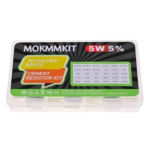 60-Piece Ceramic Cement Resistor Kit – 5W Power Resistors (0.01Ω – 100Ω) ±5%