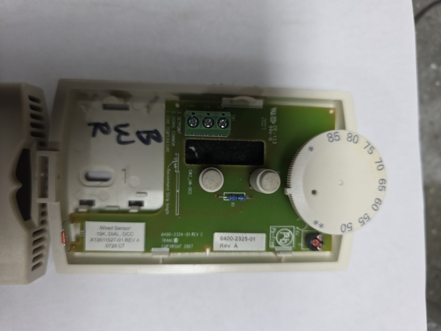 Trane Wired Sensor 10k Dial Occupancy Rev A 6400-2325-01 Room Sensor