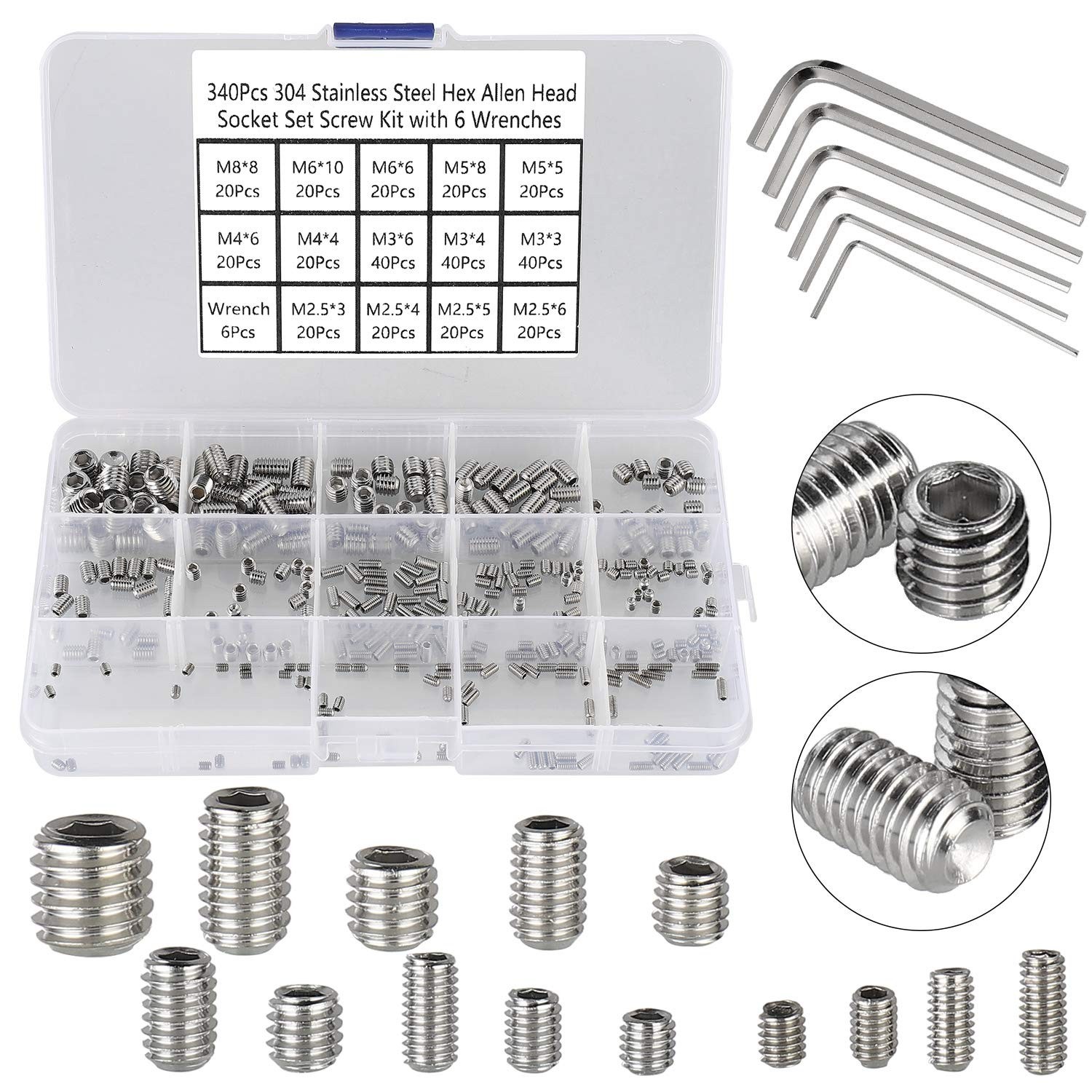 All-In-One 340pcs Metric Hex Socket Head Set Screws for DIY & Professional Use