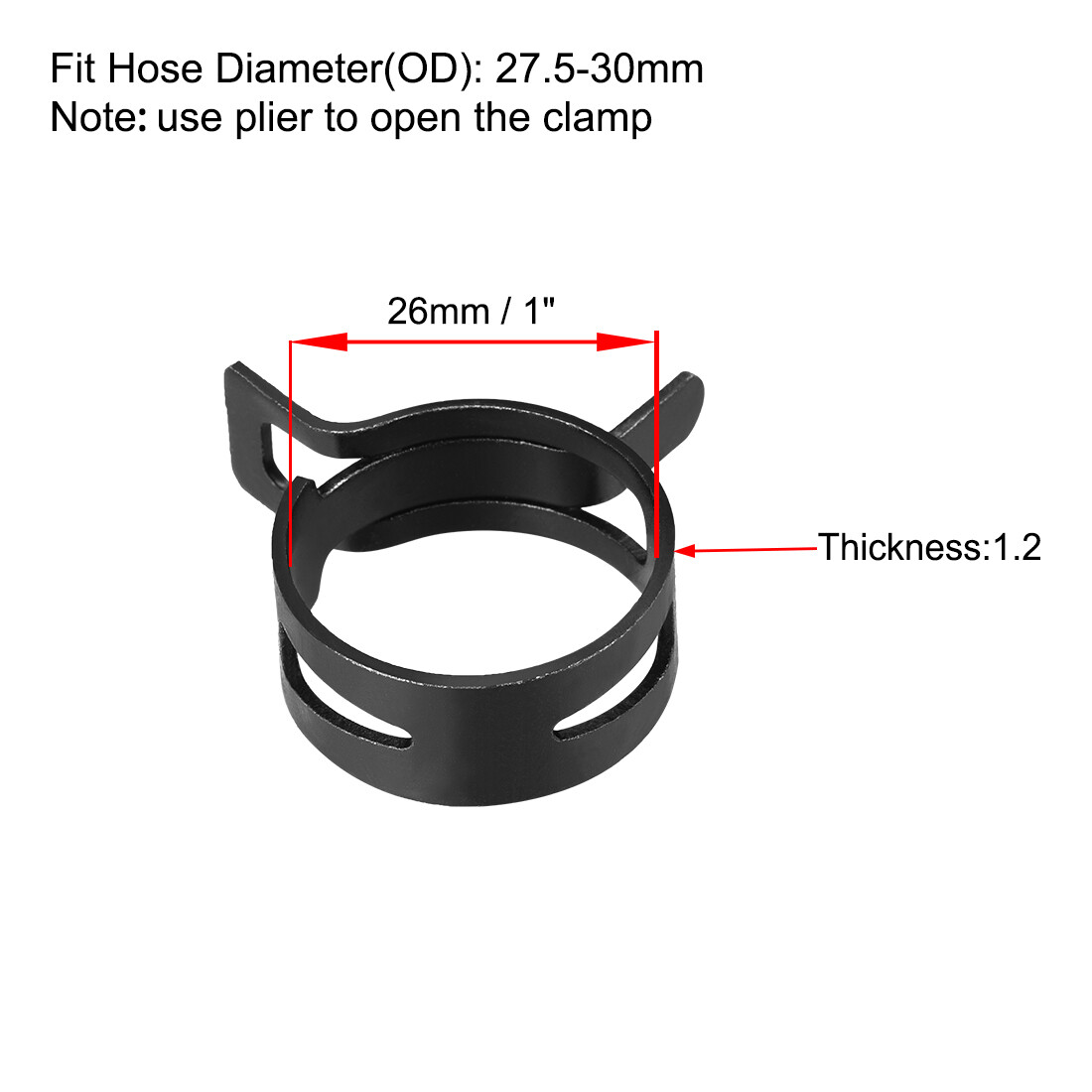 Steel Band Clamp 26mm Hose Tube Spring Clips Clamp Black Manganese Steel 10Pcs