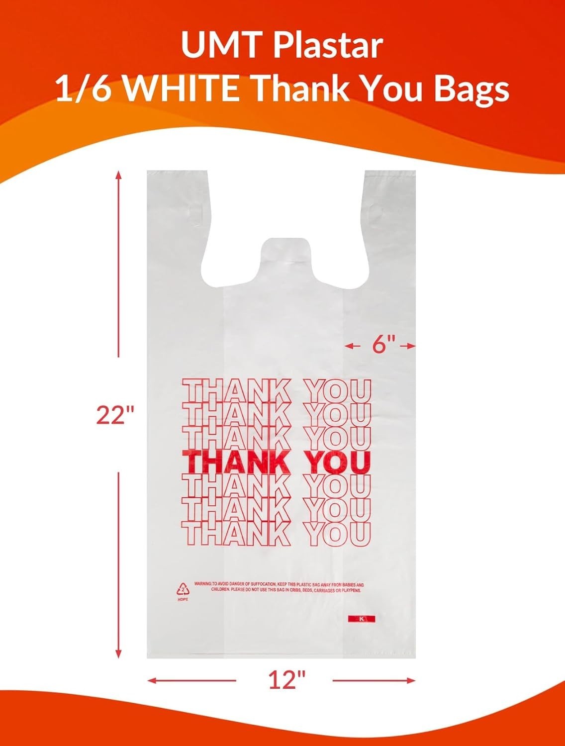 Versatile 500 Count Thank You Plastic Bags – 12″ x 6″ x 22″ for Retail & Takeout