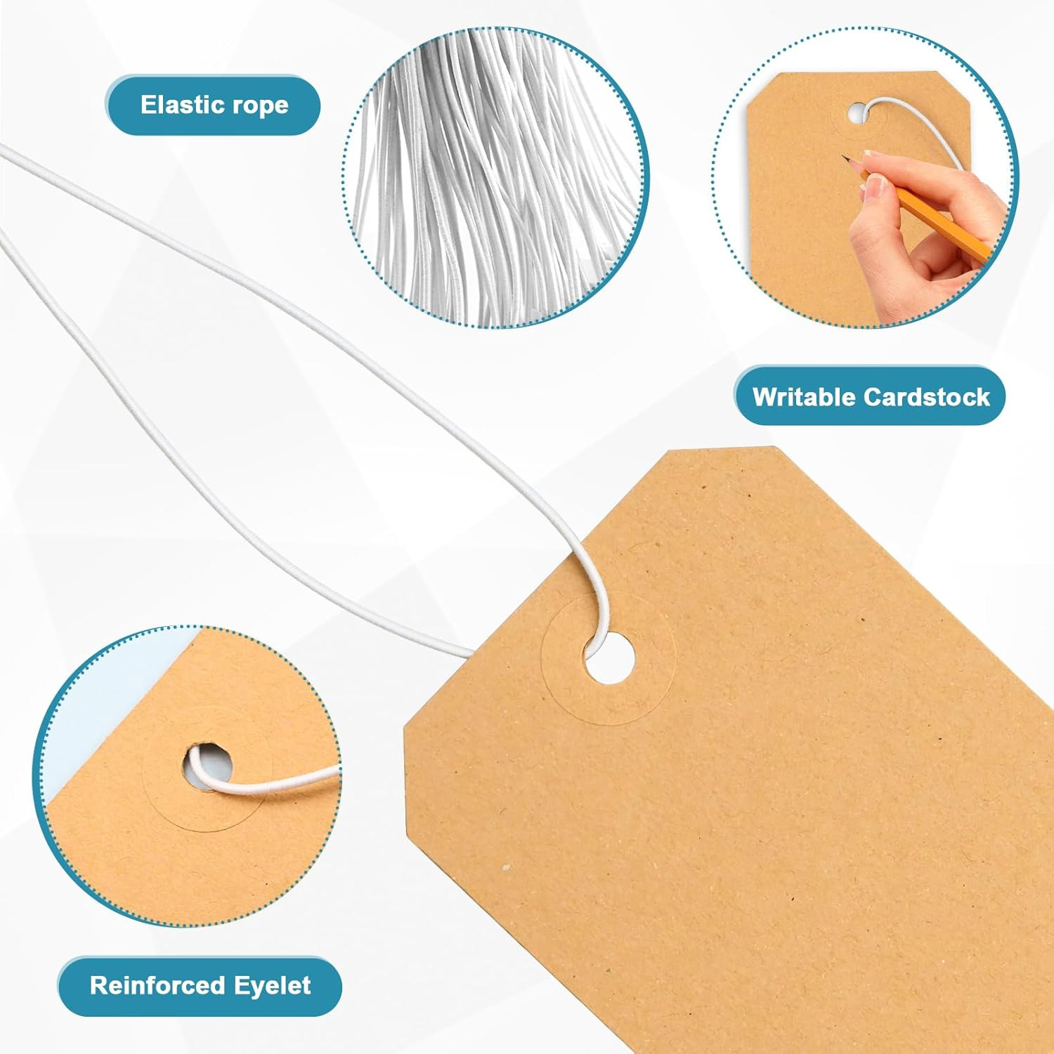 50 Pack Manila Shipping Tags with Elastic String Blank Labeling Tags