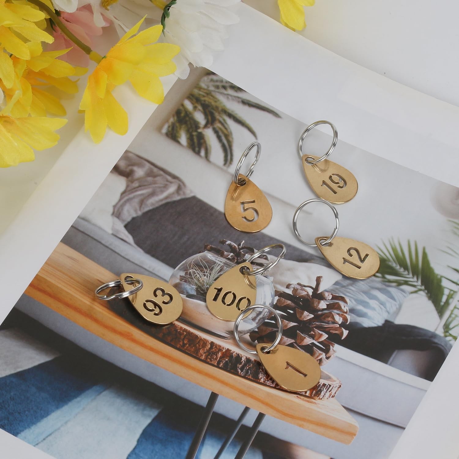Key Tags with Numbers, Brass Droplet Shaped Key ID Tag, Metal Number Tags, Ke…