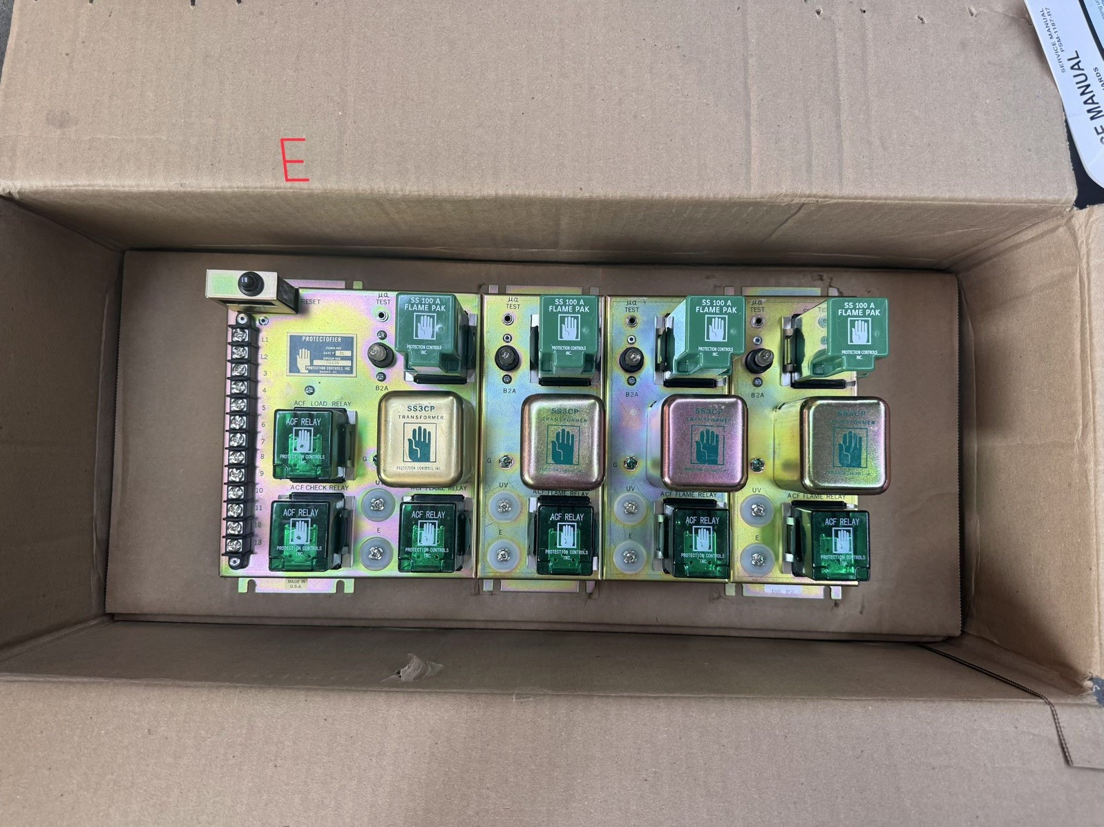 (4 ) Protection Controls PROTECTOFIER. ACF RELAY, SS 100 A FLAME PAK, and S93CP.