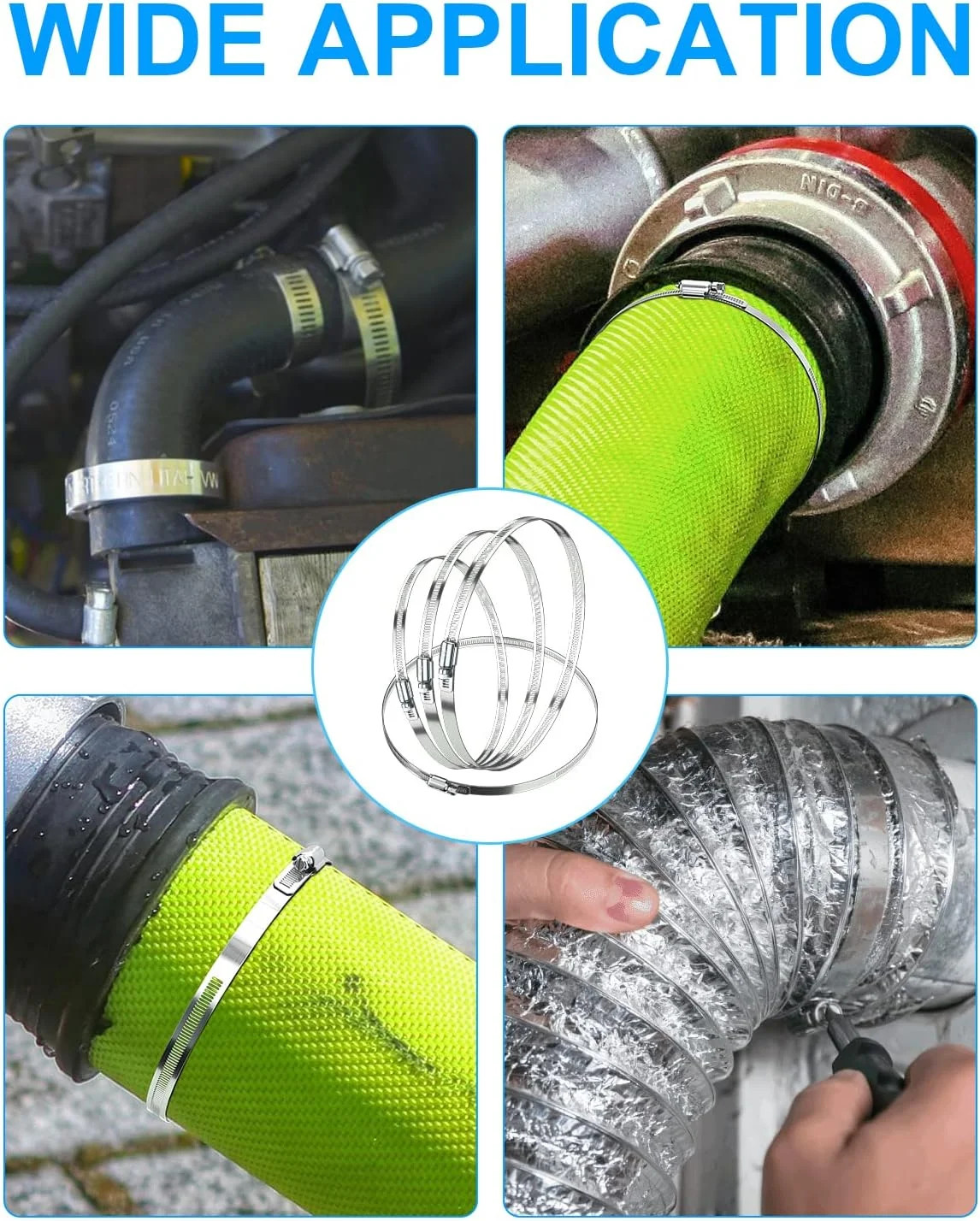 Hose Clamp Set – 6PCS 12 Inch 304 Stainless Steel Worm Gear Hose Clamps for Fuel