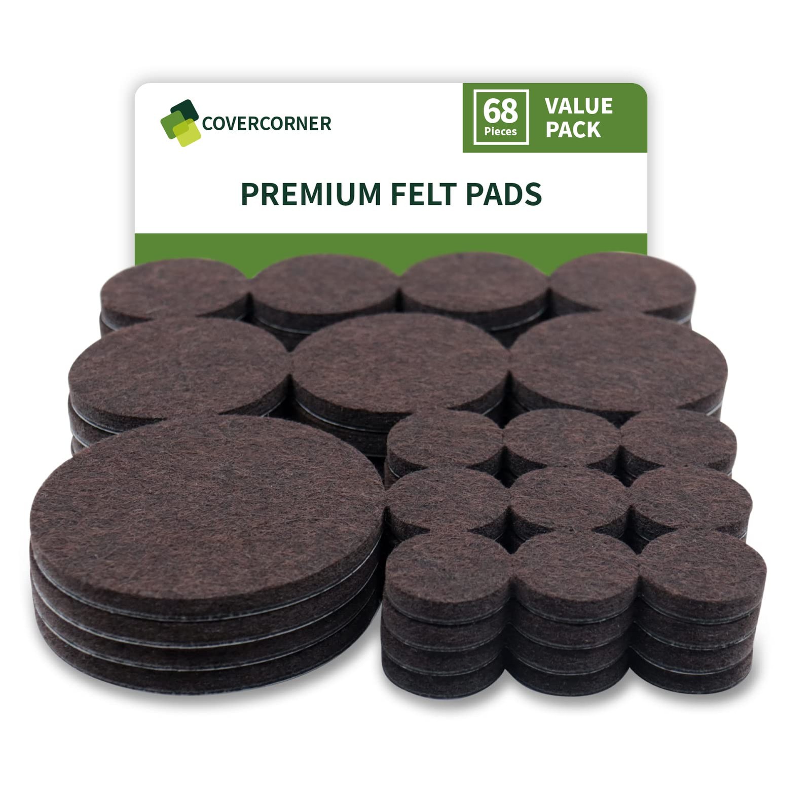 COVERCORNER Felt Furniture Pads 68PCS Value Pack Round Dark Brown, Brown