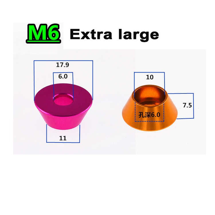 M3-M8 Colors Aluminum Alloy Cone Cup Head Washers Gasket Fit for Bolts & Screws