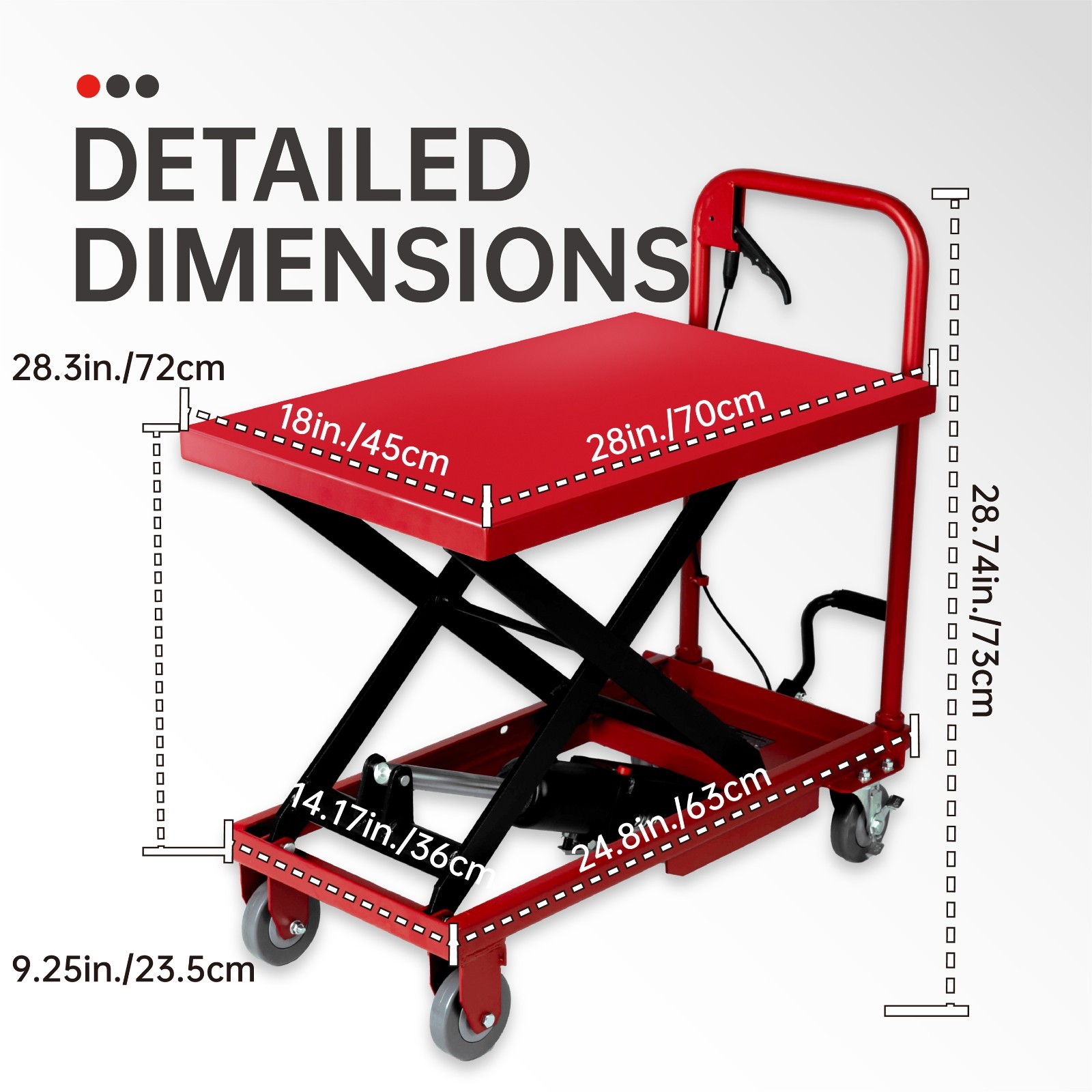 500 lbs Hydraulic Scissor 28-Inch Lift Table Cart for Material Handling