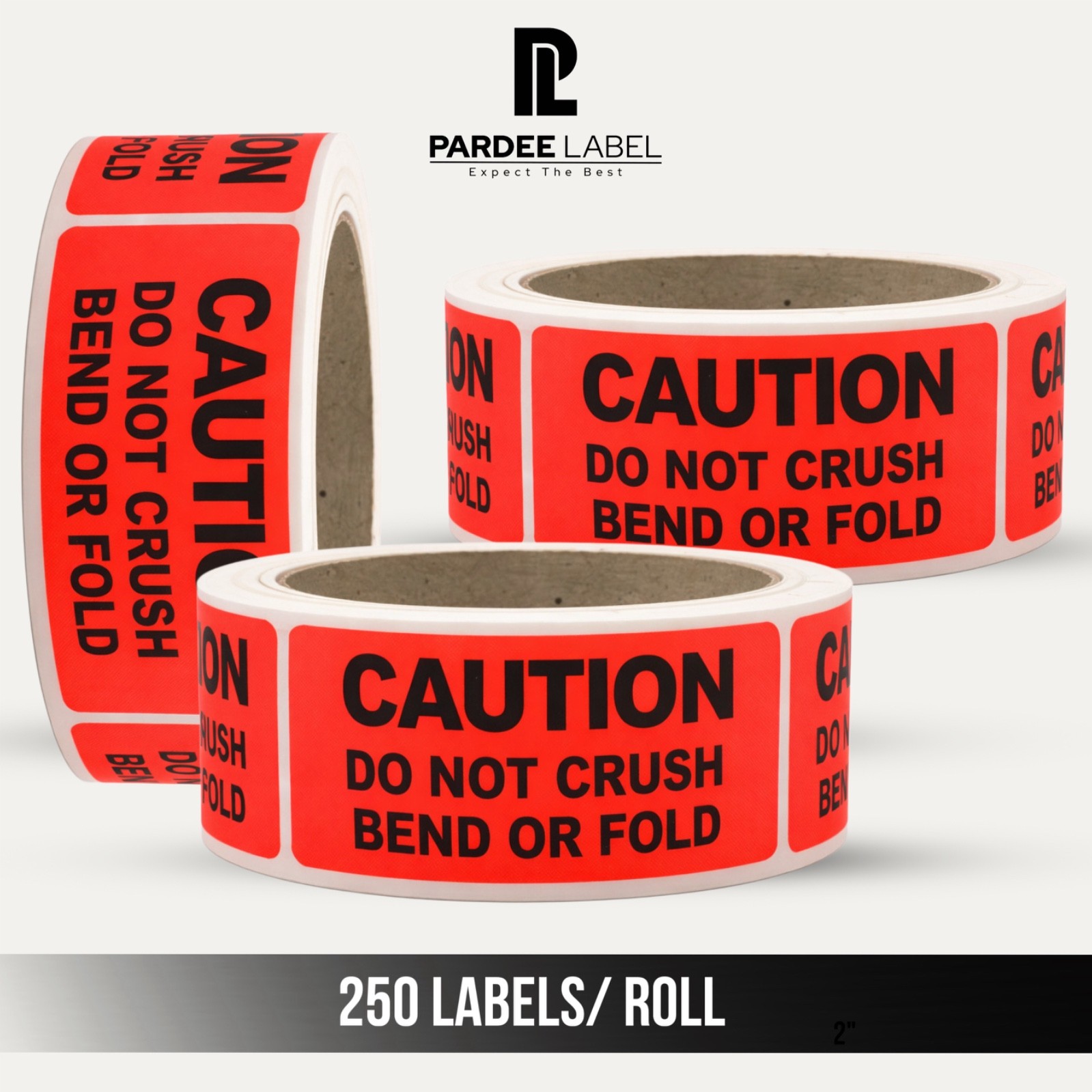 Caution Stickers Neon Red 1” x 3” Do Not Crush Bend or Fold 250 Labels/Roll