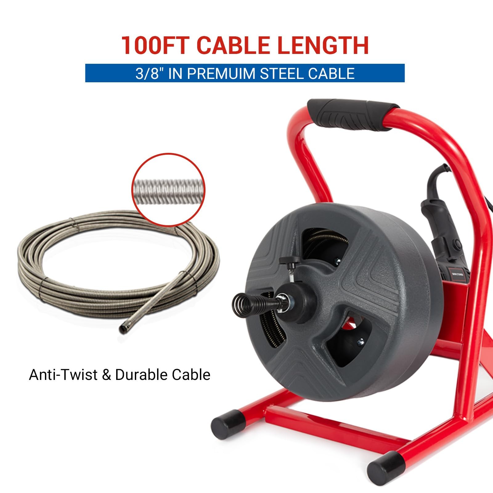 50Ft x 5/16 Inch Drain Cleaner Machine, Electric Drain Auger Cleaner Sewer Snake