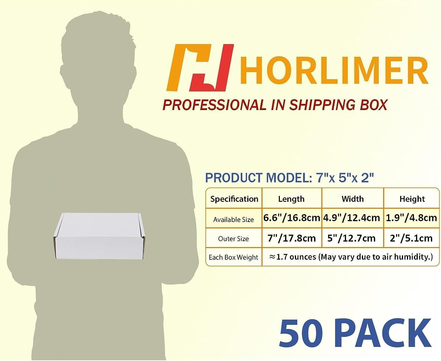 HORLIMER 7x5x2 Small Shipping Boxes Set of 50, White Corrugated Cardboard Box Li