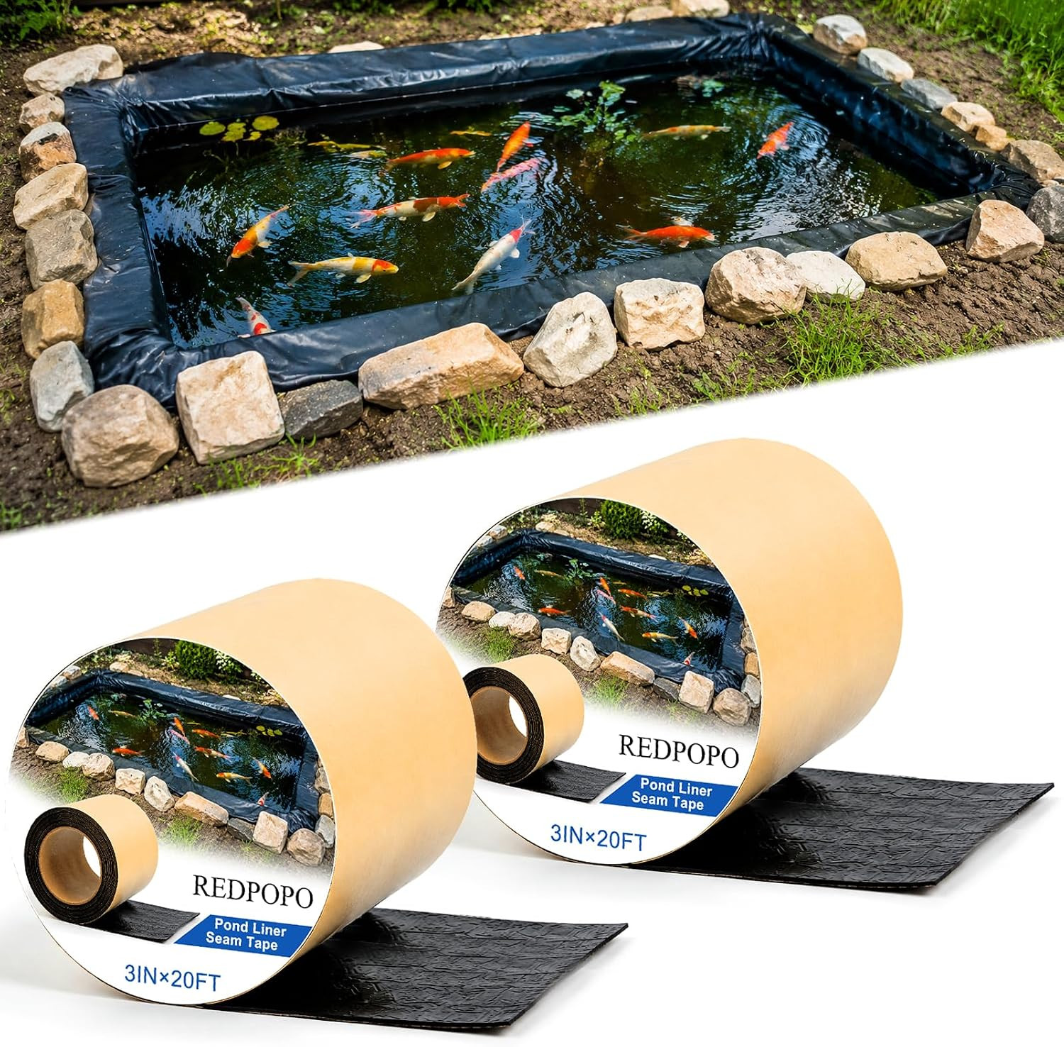 2Pack Pond Liner Seam Tape, Total 3IN X 40FT Double Sided Butyl Rubber for EPDM
